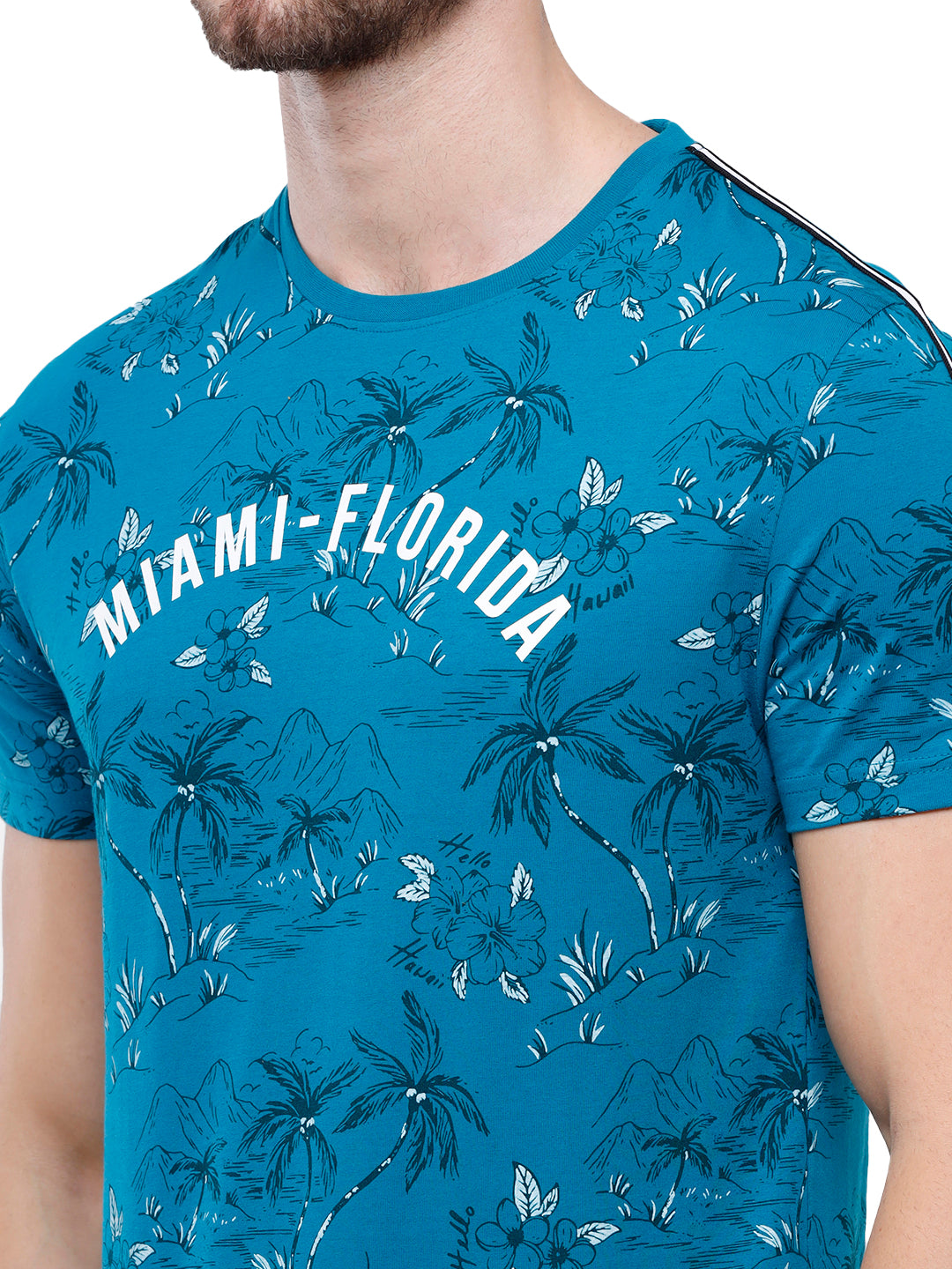 Swiss Club Mens Blue Printed Slim Fit Half Sleeve Round Neck T-Shirt (CUB - 51 A SF C) T-shirt Swiss Club 