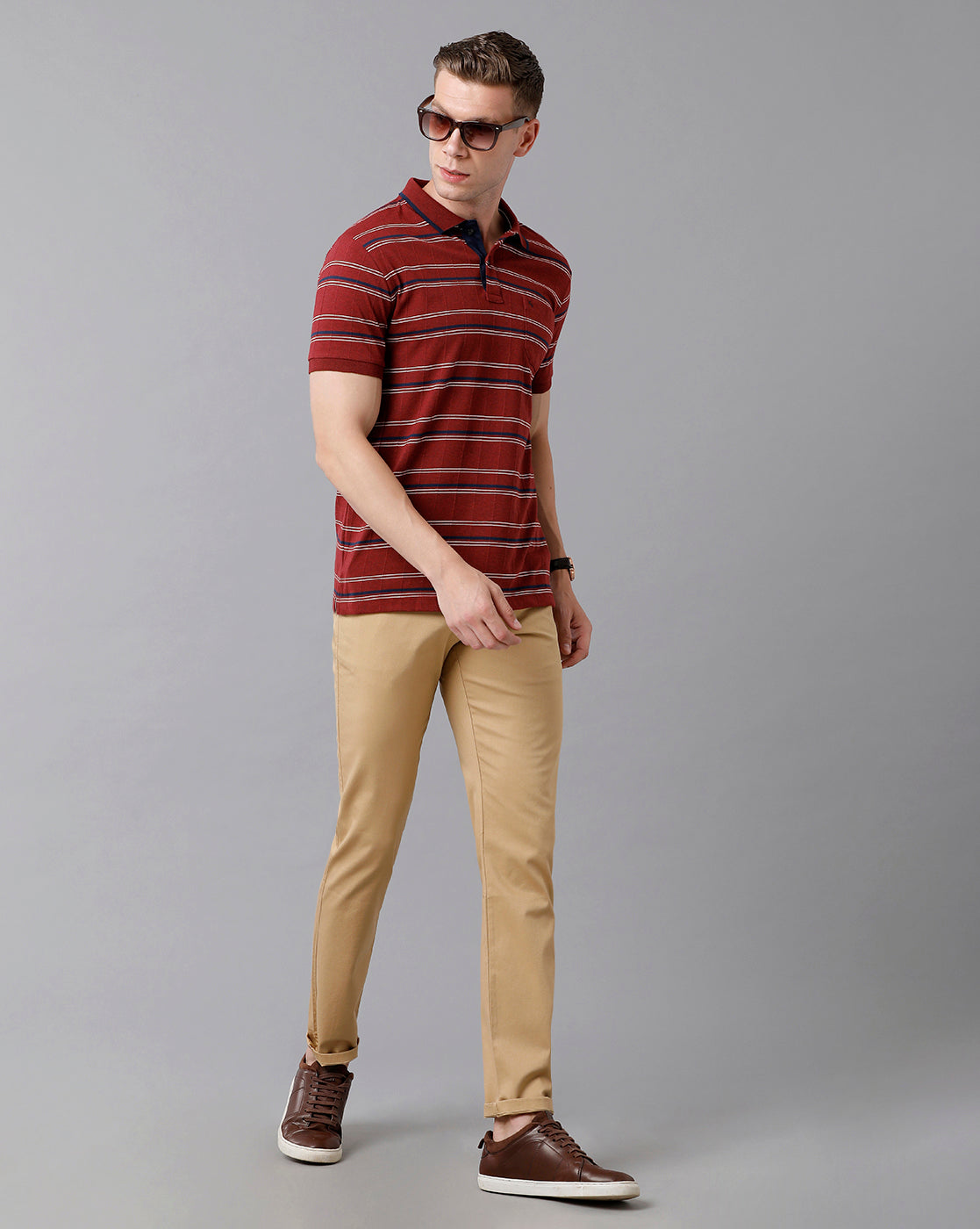 Classic Polo Men's Cotton Striped Half Sleeve Slim Fit Polo Neck Maroon Color T-Shirt | Trs - 94 B