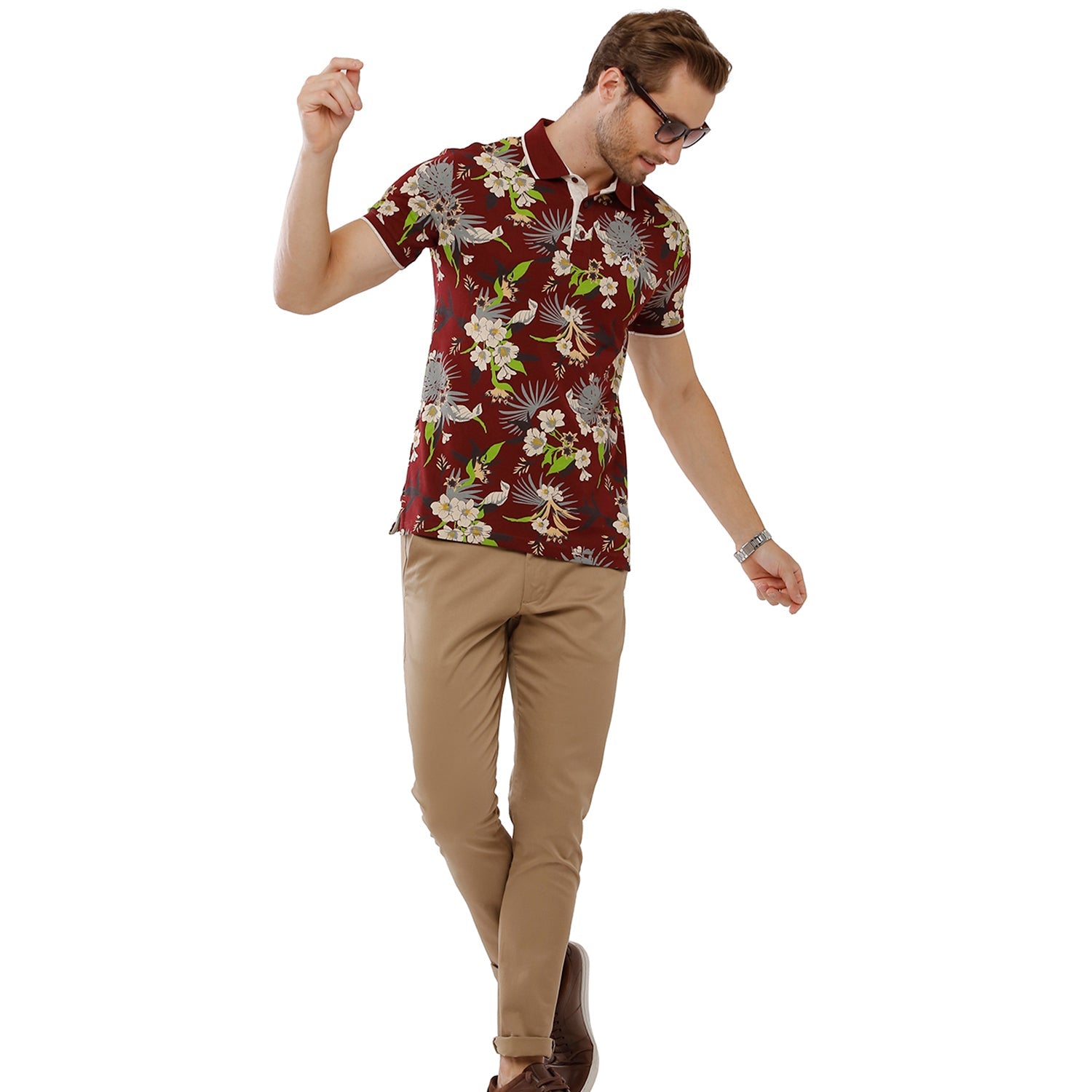 Classic Polo Bro Mens 100% Cotton Printed Half Sleeve Slim Fit Polo Neck Multicolor T-Shirt (BRP - 327 B SF P) Classic Polo 
