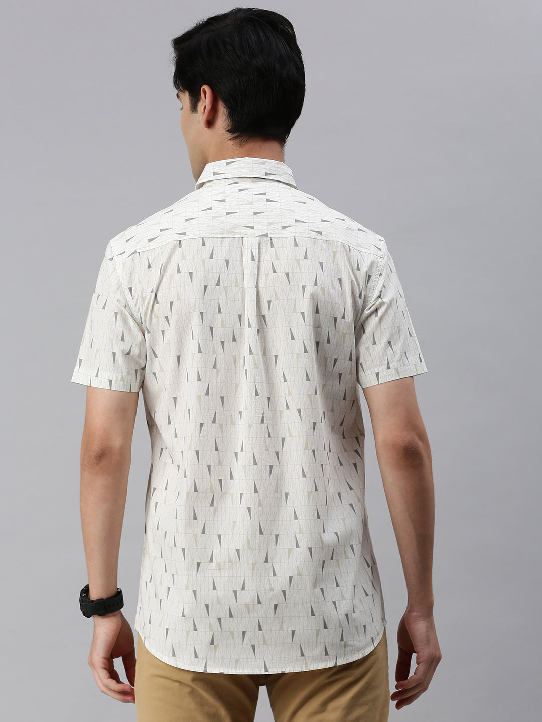 Classic Polo Men's Cotton Half Sleeve Printed Slim Fit Collar Neck White Color Woven Shirt | So1-150 A