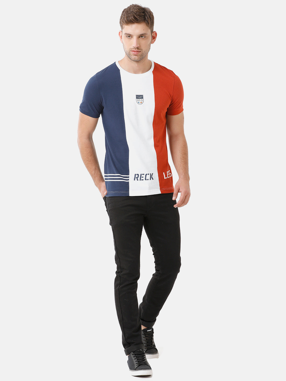 CP BRO Men's Cotton Half Sleeve Color Block Slim Fit Round Neck Multicolor T-Shirt | Brcn 464 A