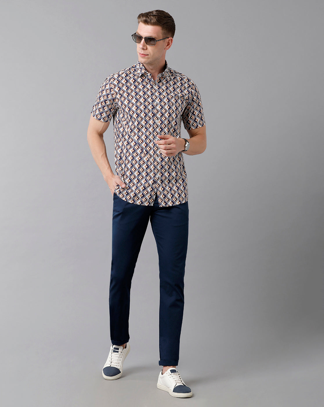 Classic Polo Men's Cotton Printed Half Sleeve Slim Fit Polo Neck Multicolor Woven Shirt | Sfd2- 26