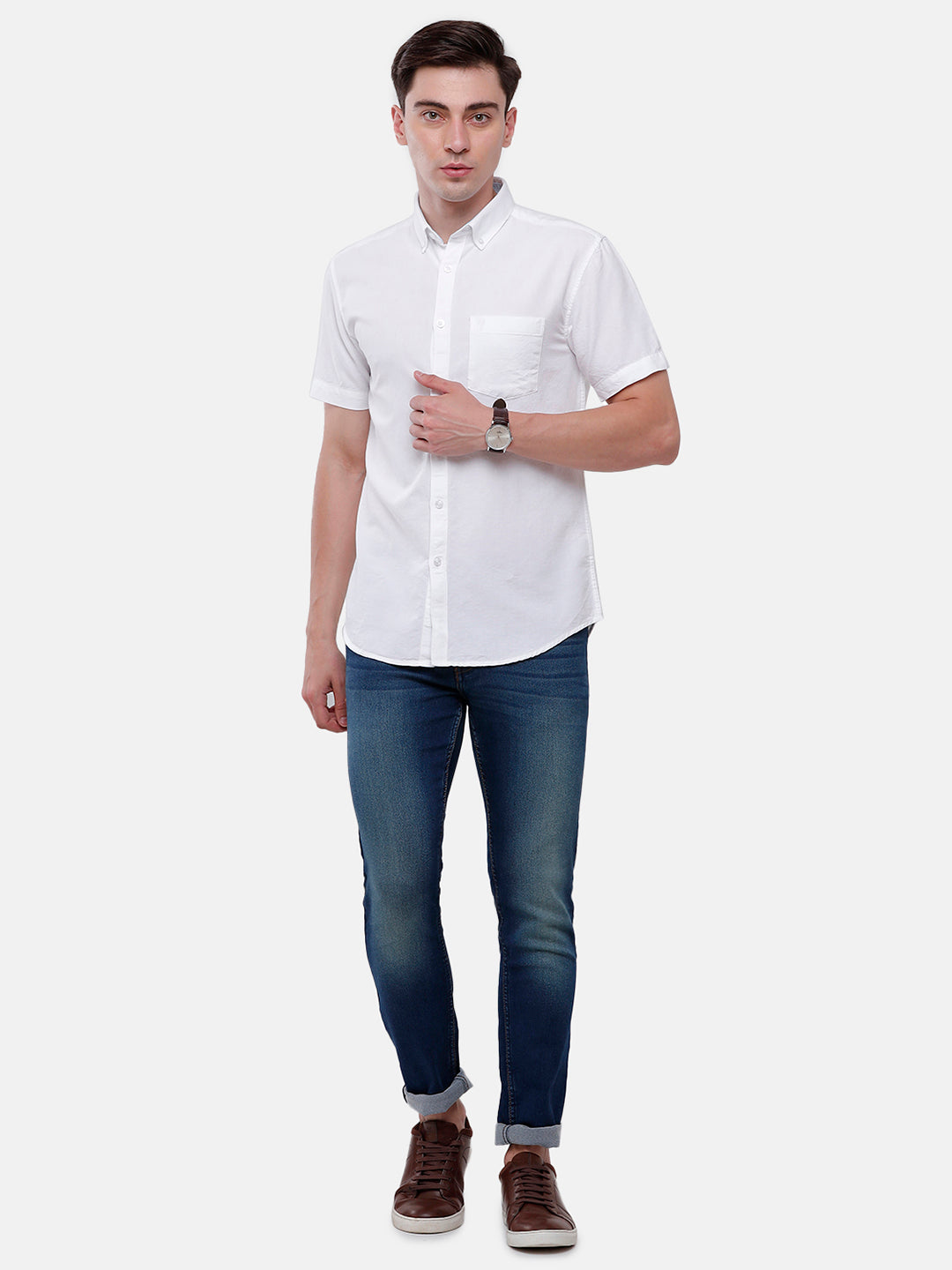 Classic Polo Mens Solid Half Sleeve Milano Fit Woven Shirt (NOS-ENZO-WHITE-MF-HS)