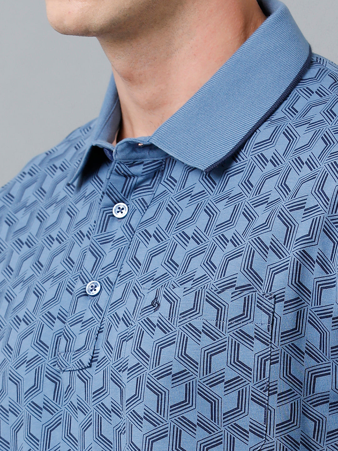 Classic Polo Men's Cotton Half Sleeve Printed Authentic Fit Polo Neck Blue Color T-Shirt | Carve Polo - 10 A