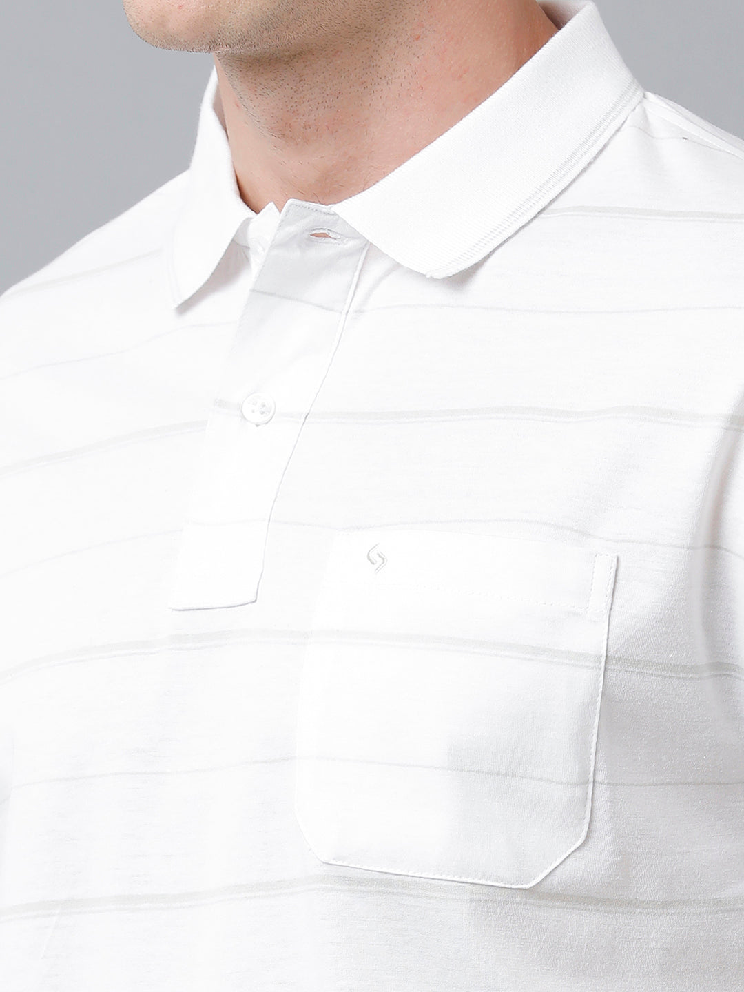 Classic Polo Men's Cotton Half Sleeve Striped Authentic Fit Polo Neck White Color T-Shirt | Ap - 81 A