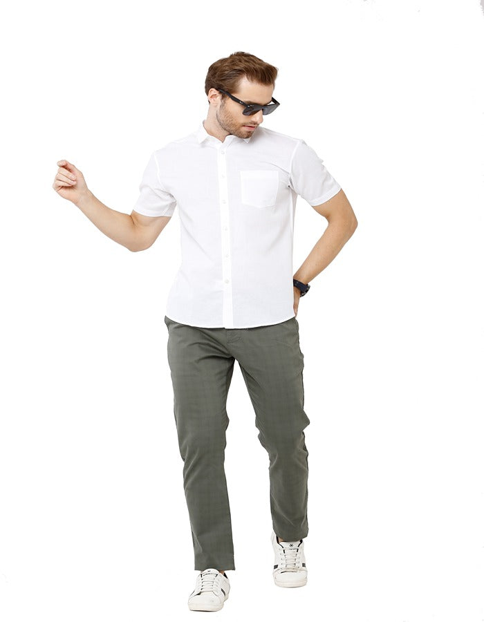 Classic Polo Mens Solid Full Sleeve Milano Fit Half Sleeve Woven Shirt -Mica White HS