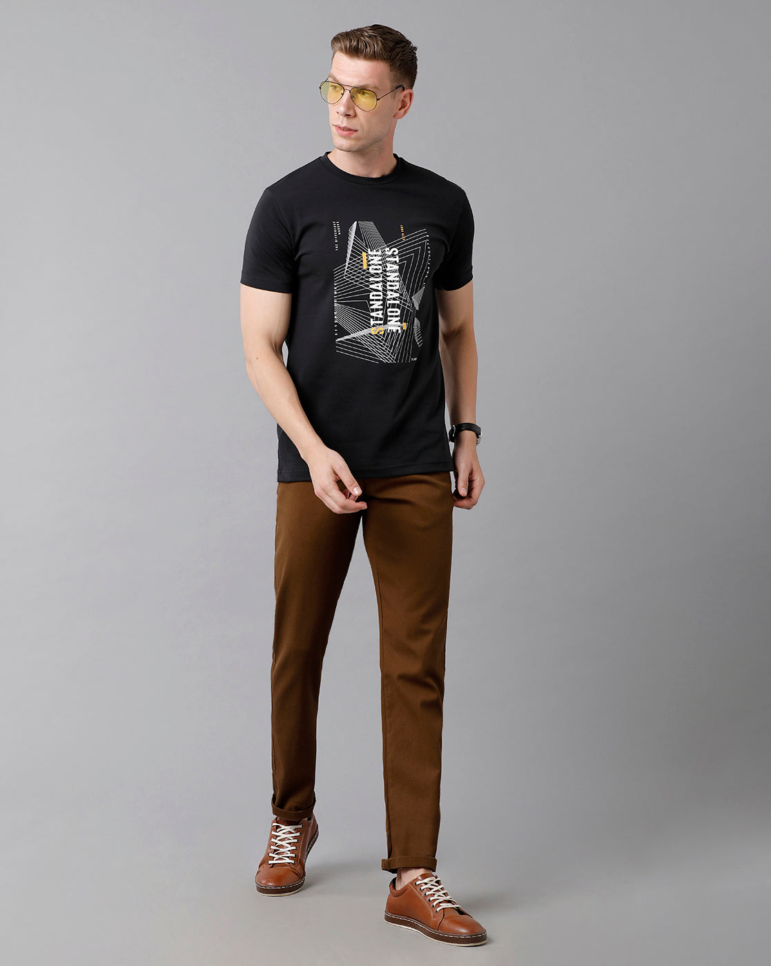 Classic Polo Men's Cotton Solid Slim Fit Brown Color Trousers | Tn2-08 B