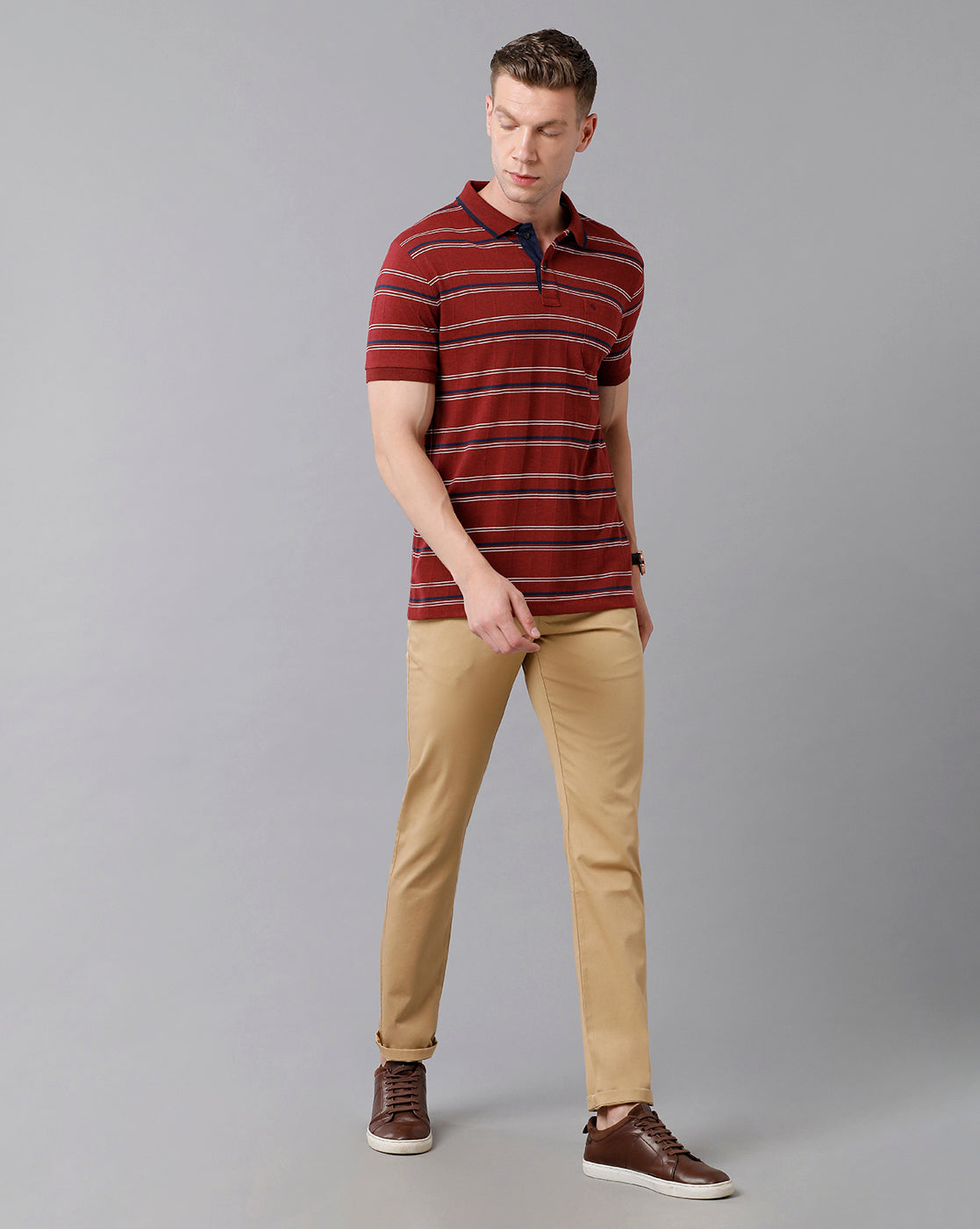 Classic Polo Men's Cotton Solid Slim Fit Khaki Color Trousers | Tn2-02 A