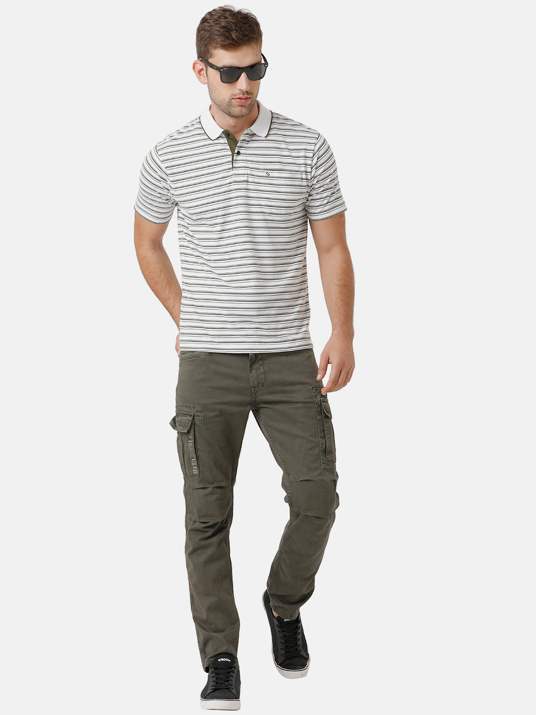 Classic Polo Mens Cotton Striped Half Sleeve Authentic Fit Polo Neck White Color T-Shirt | Feeders 201 B