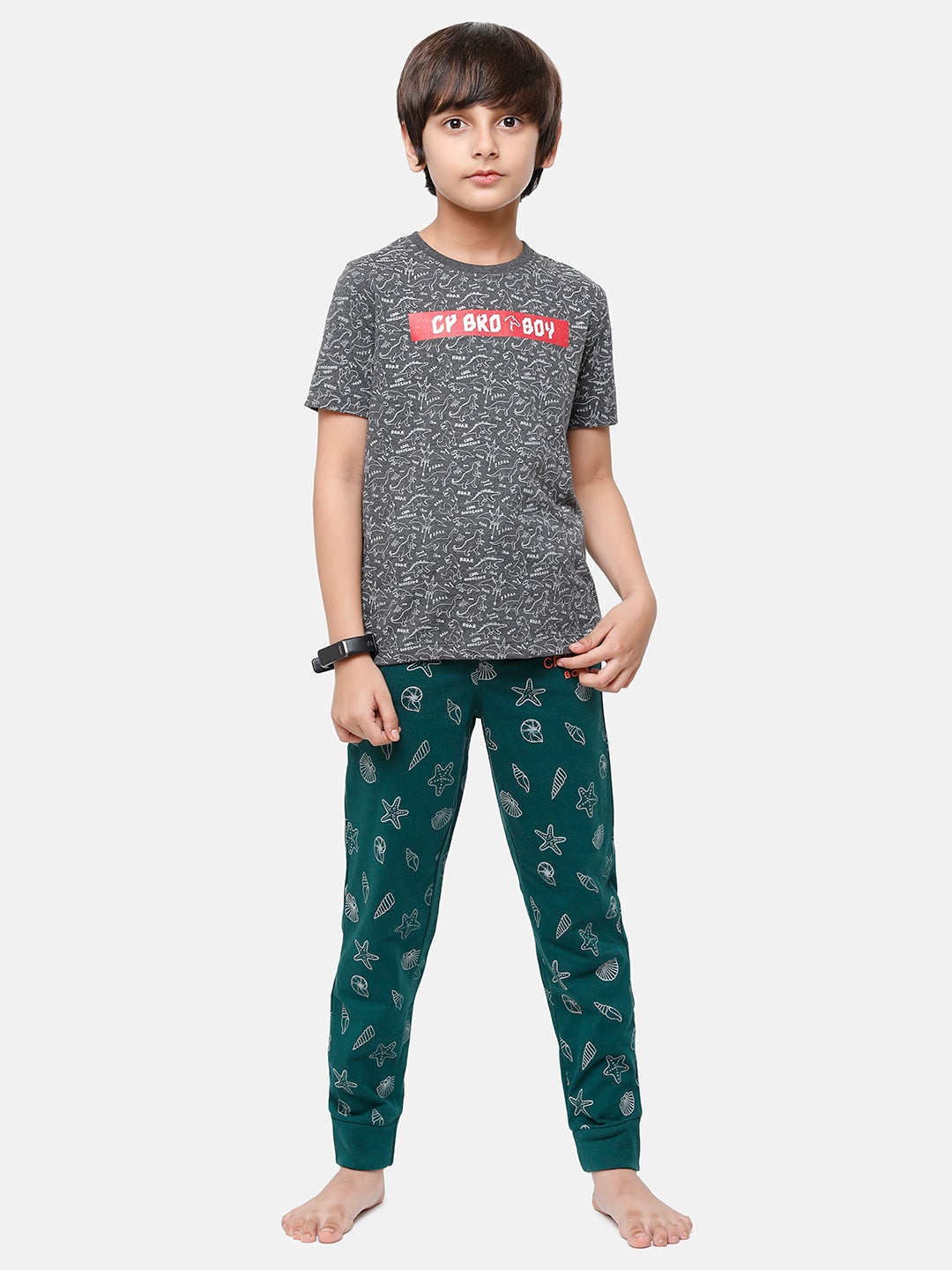 CP Boys Green Printed Slim Fit Track Pant Track Pants Classic Polo 