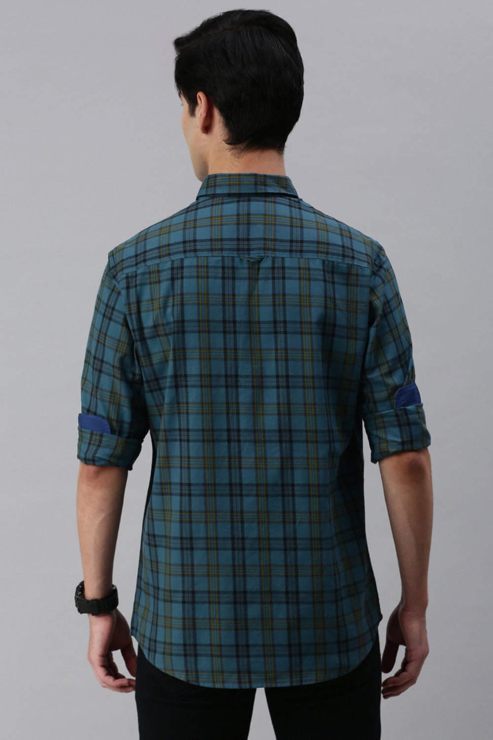 Classic Polo Men's Cotton Full Sleeve Checked Slim Fit Polo Neck Blue Color Woven Shirt | So1-18 A