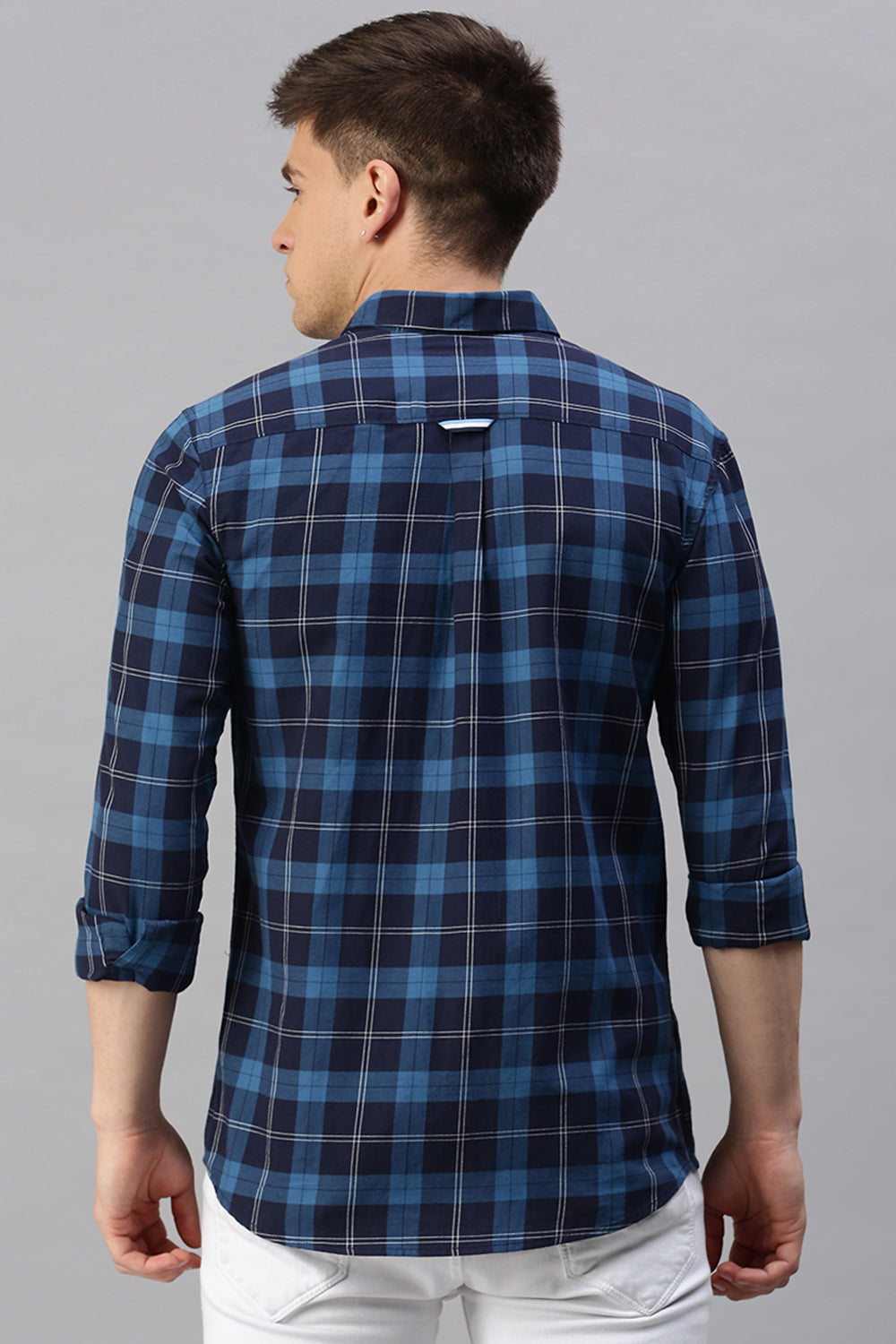 Classic Polo Men's Cotton Half Sleeve Checked Slim Fit Polo Neck Navy Color Woven Shirt | So1-06 A