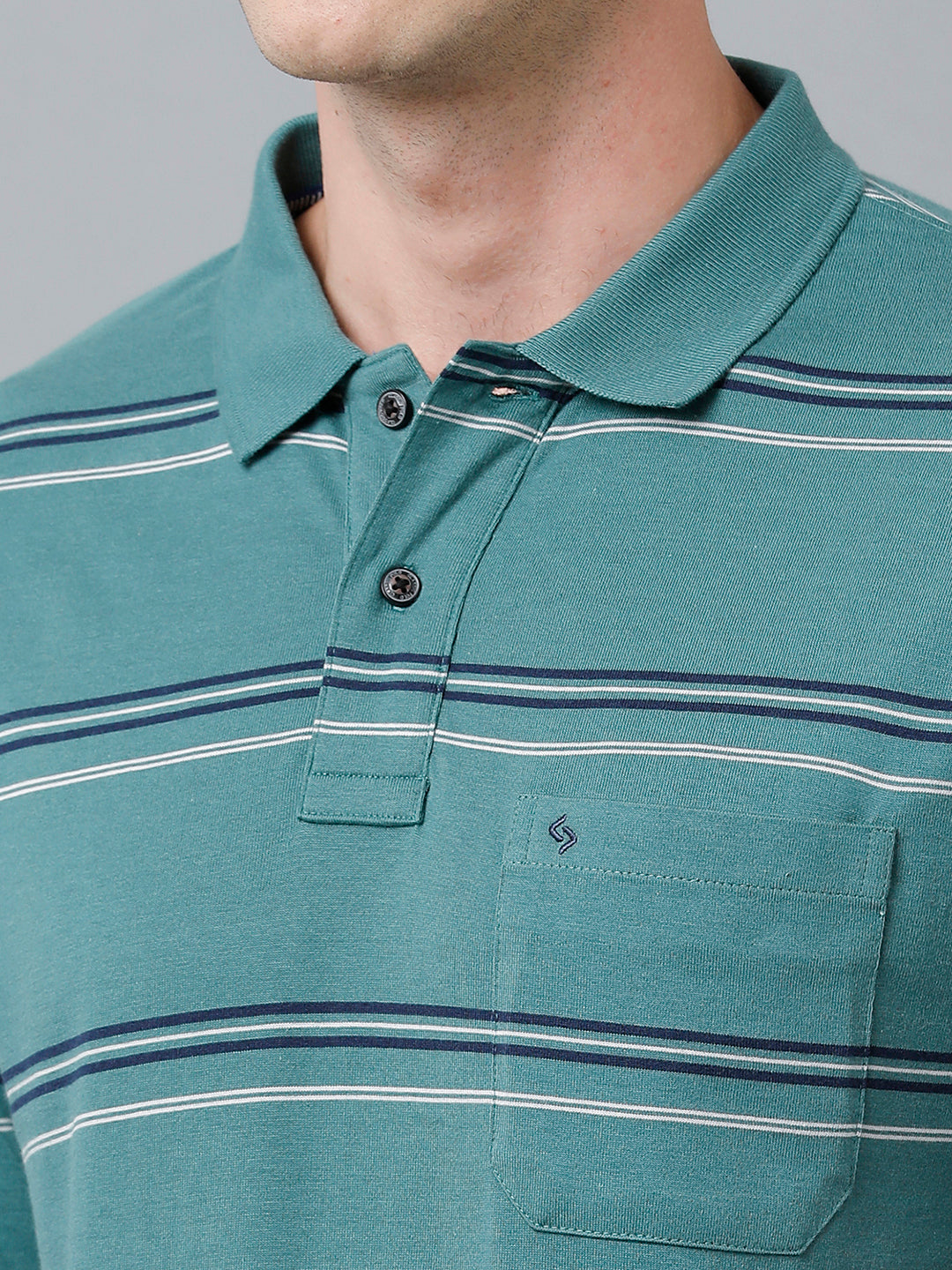 Classic Polo Men's Cotton Blend Half Sleeve Striped Authentic Fit Polo Neck Light Green Color T-Shirt | Avon - 519 A