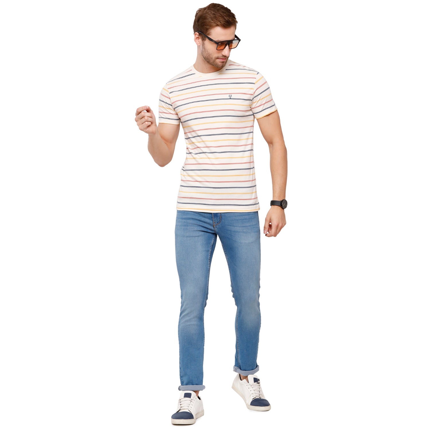 Classic Polo Mens Stripped Half Sleeve Slim Fit Crew Neck T-Shirt (FLASH-RN-108 SF C) T-shirt Classic Polo 