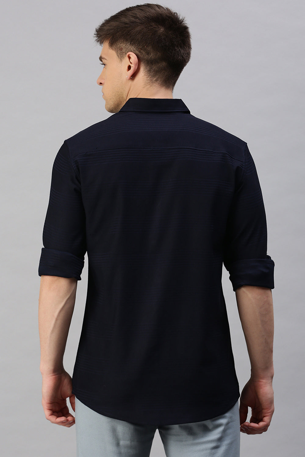 CP BRO Men's Cotton Full Sleeve Striped Slim Fit Polo Neck Black Color Woven Shirt | Sbo1-13 C