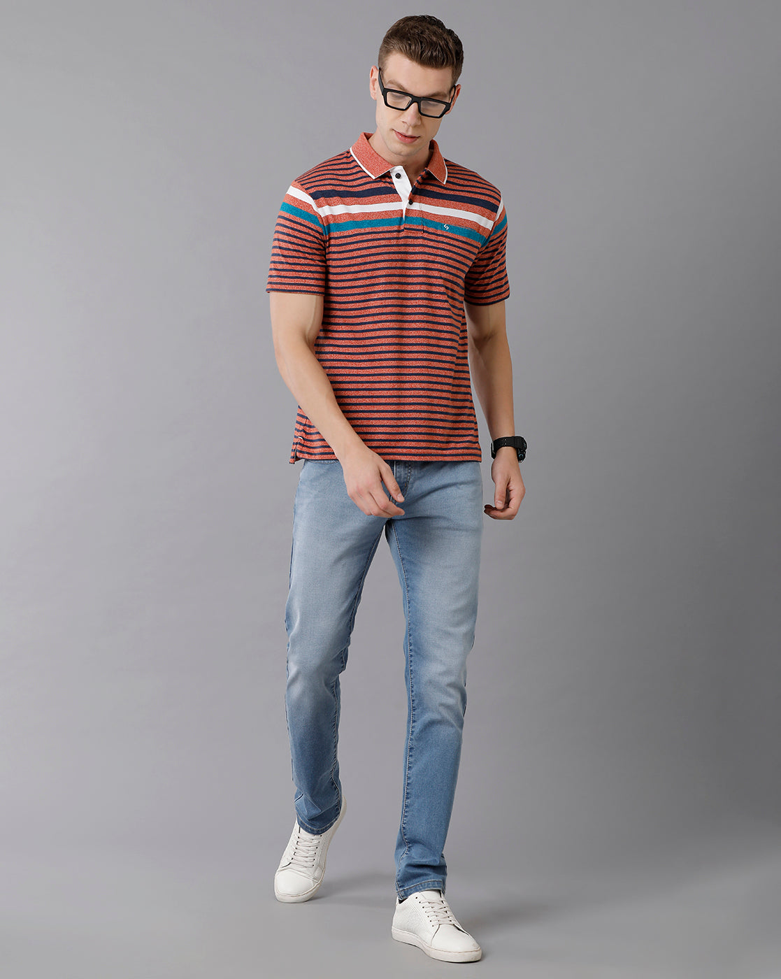 Classic Polo Men's Cotton Blend Striped Authentic Fit Multicolor T-Shirt | Mel - 218 B