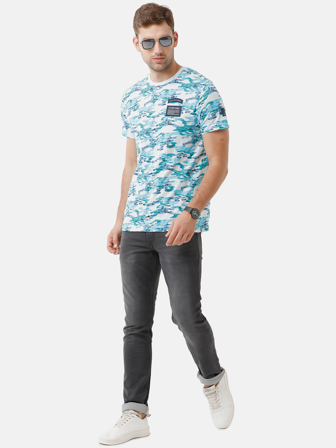 CP BRO Men's Cotton Printed Half Sleeve Slim Fit Round Neck Multicolor T-Shirt | Brcn 466 B