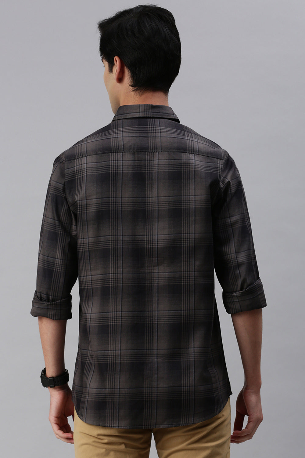 Classic Polo Men's Cotton Full Sleeve Checked Slim Fit Polo Neck Black Color Woven Shirt | So1-91 B