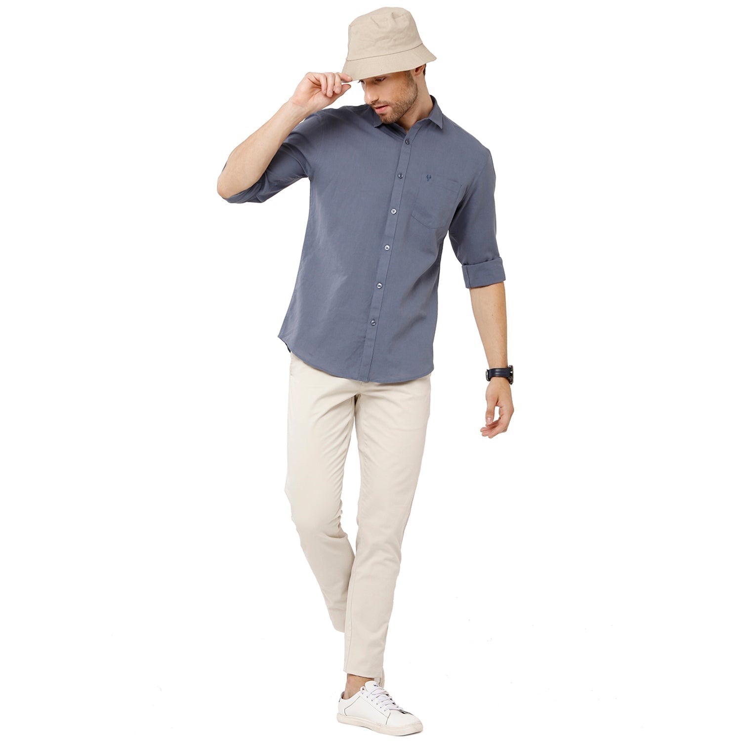 Classic Polo Mens 100% Cotton Solid Milono Fit Grey Color Woven Shirt - Mica Grey FS Shirts Classic Polo 