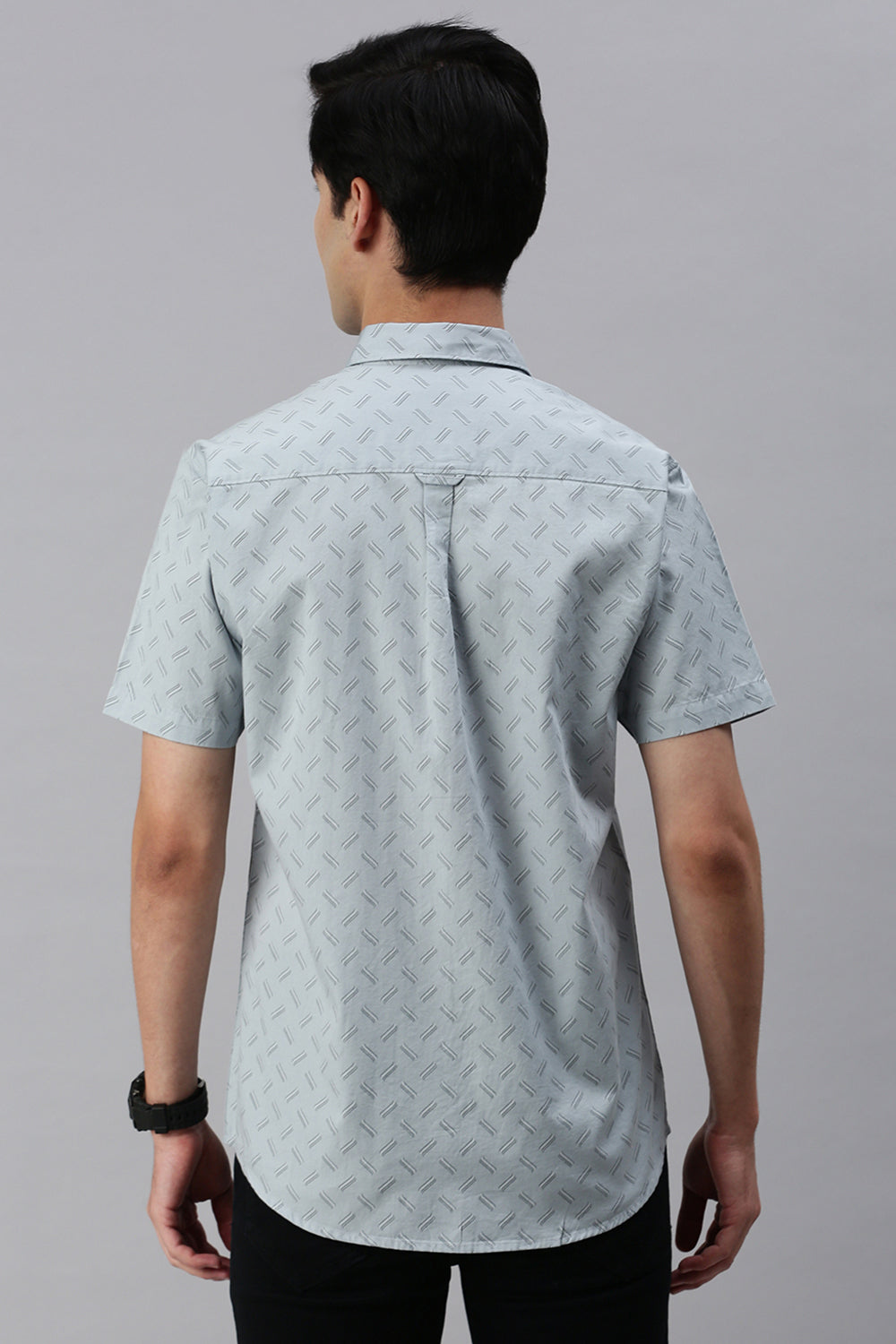 Classic Polo Men's Cotton Half Sleeve Printed Slim Fit Polo Neck Light Blue Color Woven Shirt | So1-07 A