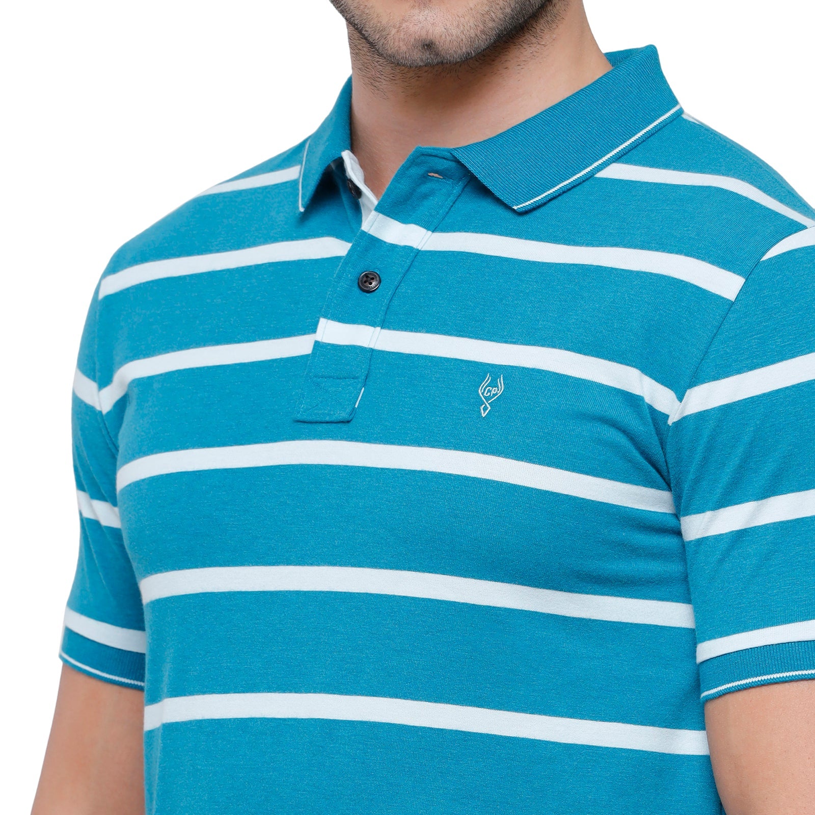 Classic Polo Mens Cotton Striped Slim Fit Polo Neck Blue Colour T-Shirt - Cpeg 273A T-shirt Classic Polo 