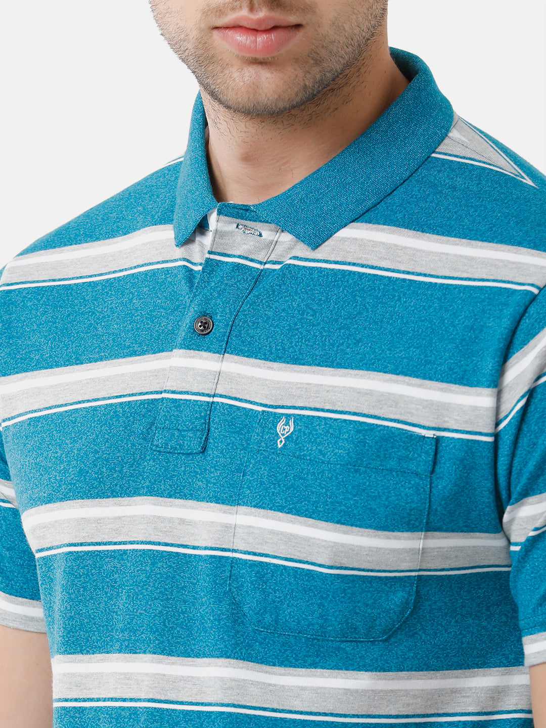 Classic Polo Mens Cotton Striped Half Sleeve Authentic Fit Polo Neck Blue Color T-Shirt | M.Flash 21
