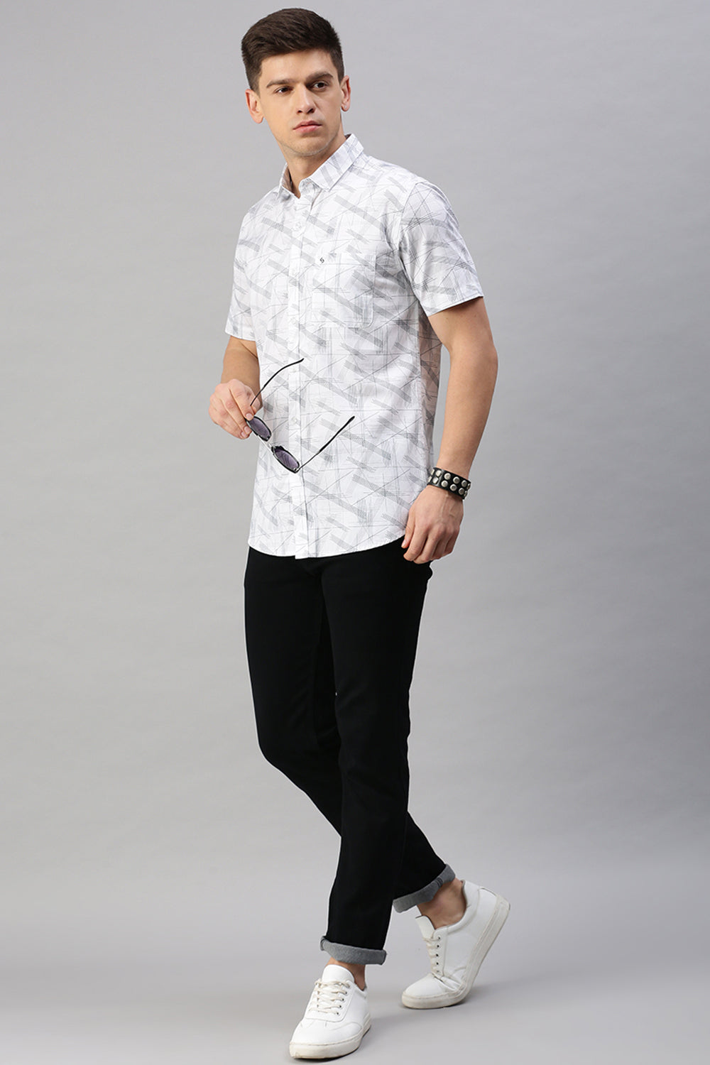 Classic Polo Men's Cotton Half Sleeve Printed Slim Fit Polo Neck White Color Woven Shirt | So1-10 A