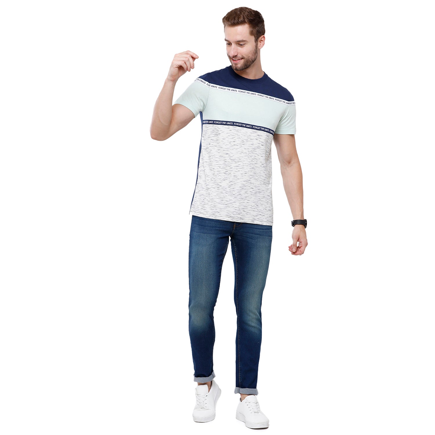 Swiss Club Mens Blue Color Block Slim Fit Half Sleeve Round Neck T-Shirt (CUB - 49 A SF C) T-shirt Swiss Club 