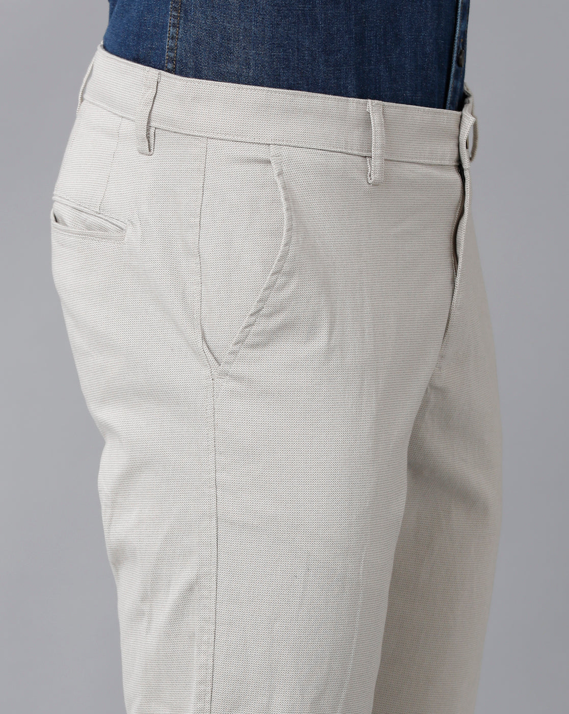 Classic Polo Men's 100% Cotton Moderate Fit Solid Cream Color Trouser | TO1-34 A-STN