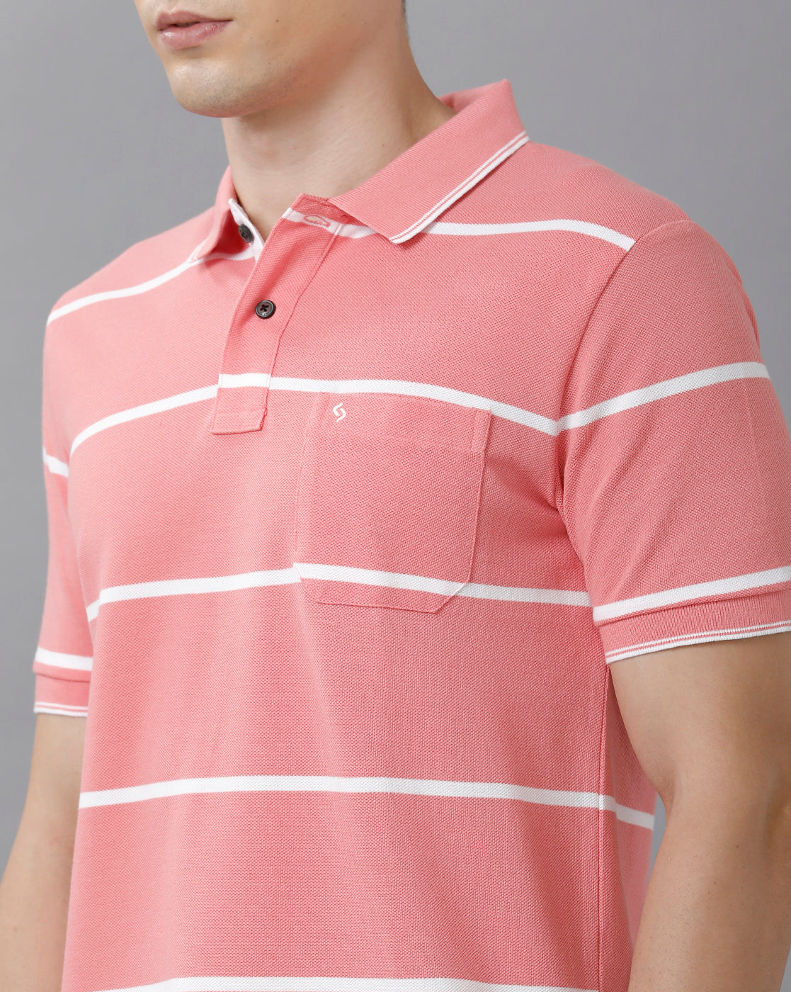 Classic Polo Mens Cotton Blend Striped Half Sleeve Slim Fit Polo Neck Pink Color T-Shirt | Adore 176 B