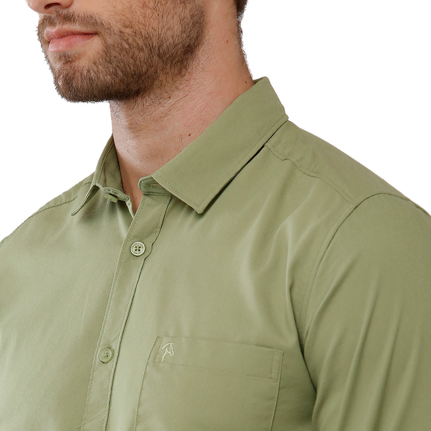 Classic Polo Bro Mens 100% Cotton Solid Full Sleeve Slim Fit Polo Neck Green Color Woven Shirt (SBN1-70 C-FS-SLD-BSL) Classic Polo 