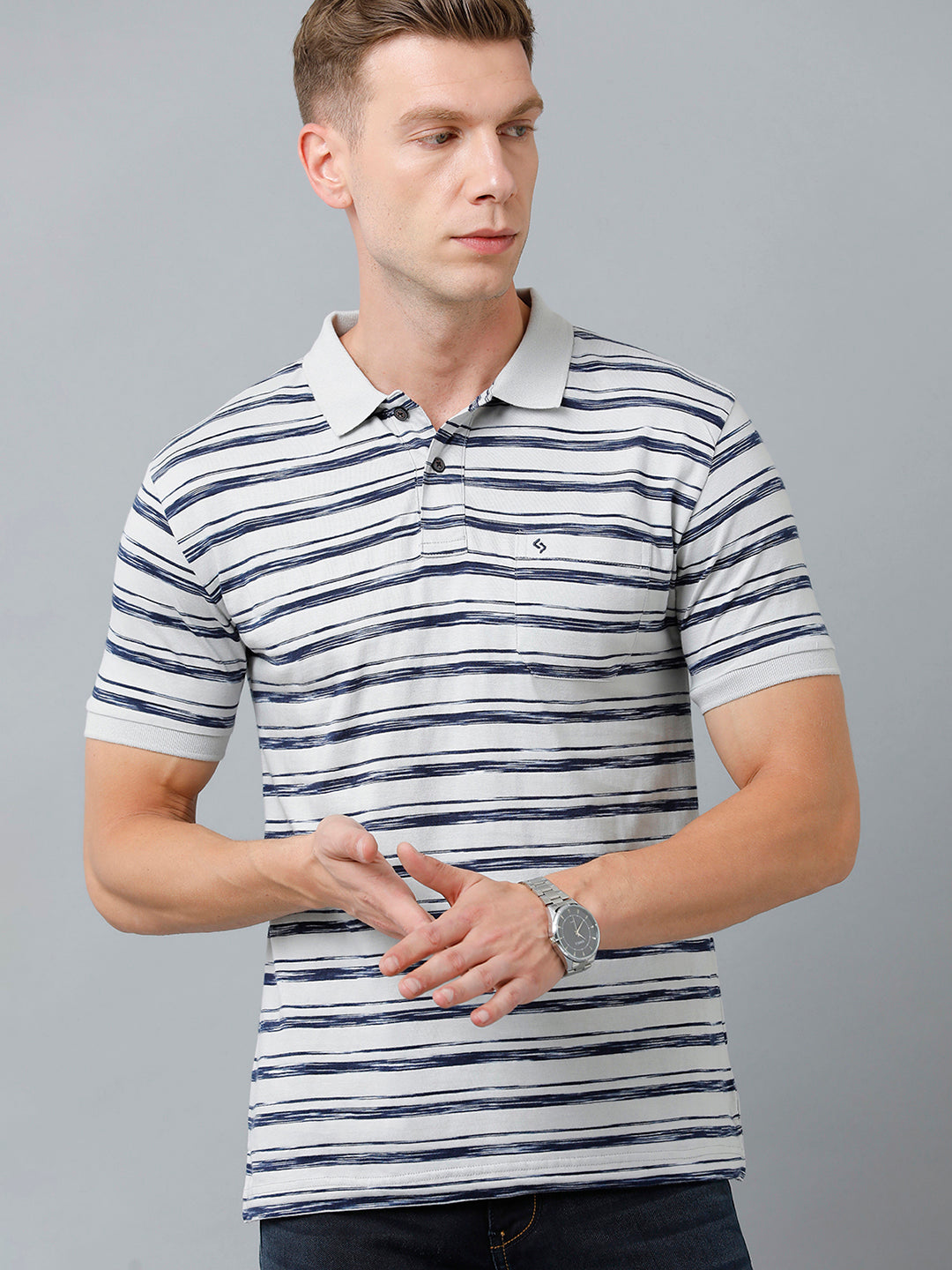Classic Polo Men's Cotton Half Sleeve Striped Authentic Fit Polo Neck Multicolor Color T-Shirt | Nexon - 01 B