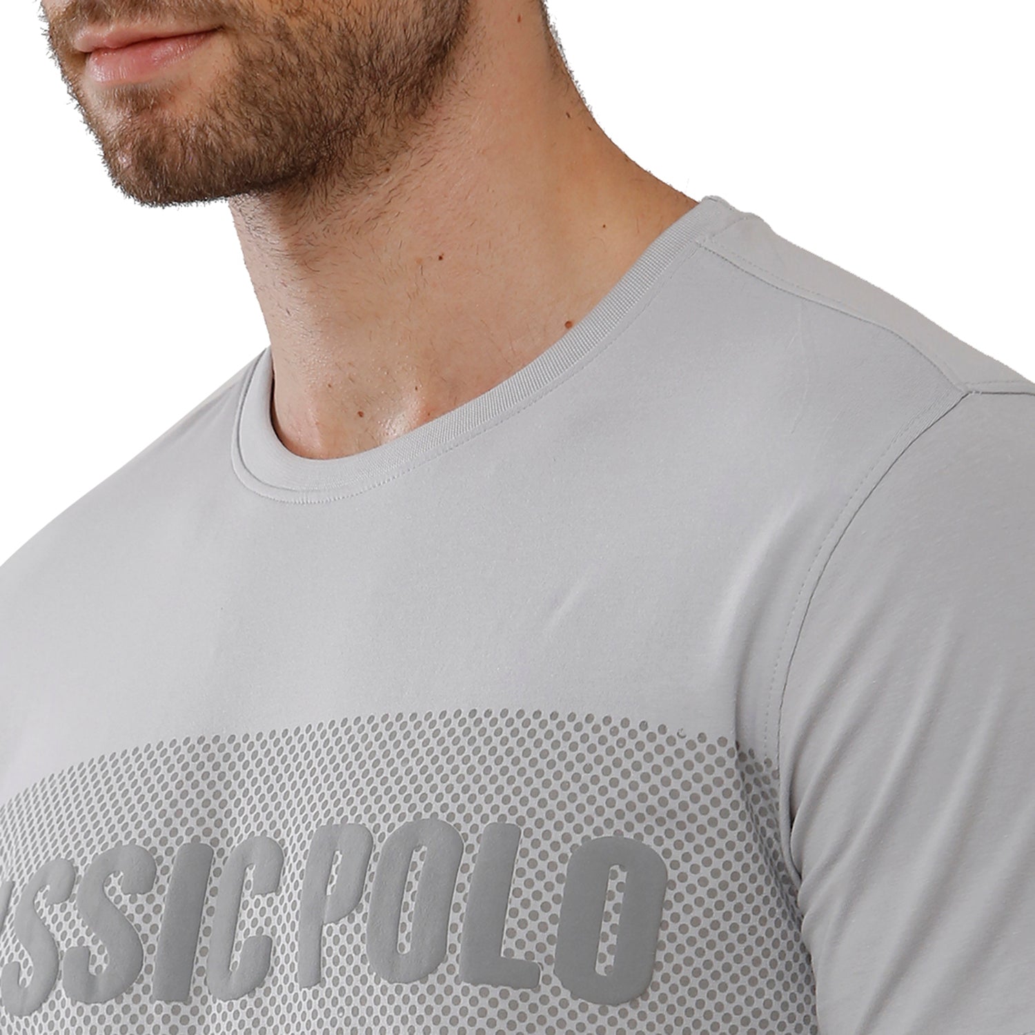Classic Polo Mens Chest Print Slim Fit Light Green Color Crew Neck T-Shirt -Baleno - 408 B T-shirt Classic Polo 