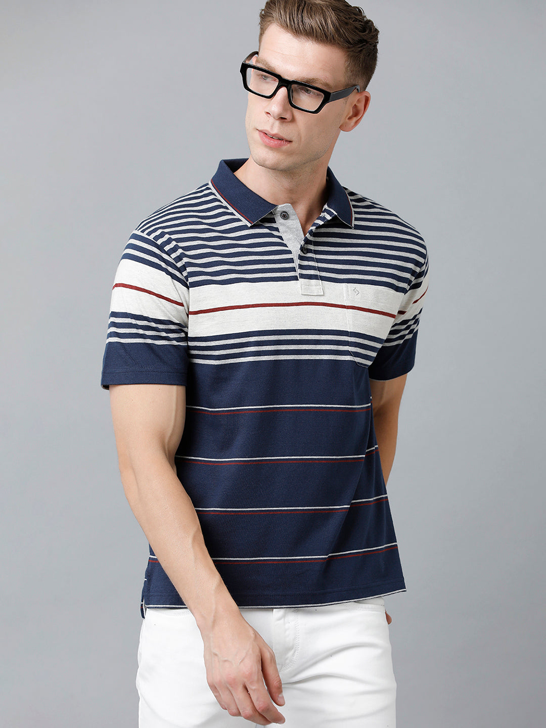 Classic Polo Men's Cotton Blend Half Sleeve Striped Authentic Fit Polo Neck Multicolor Color T-Shirt | Mel - 230 A