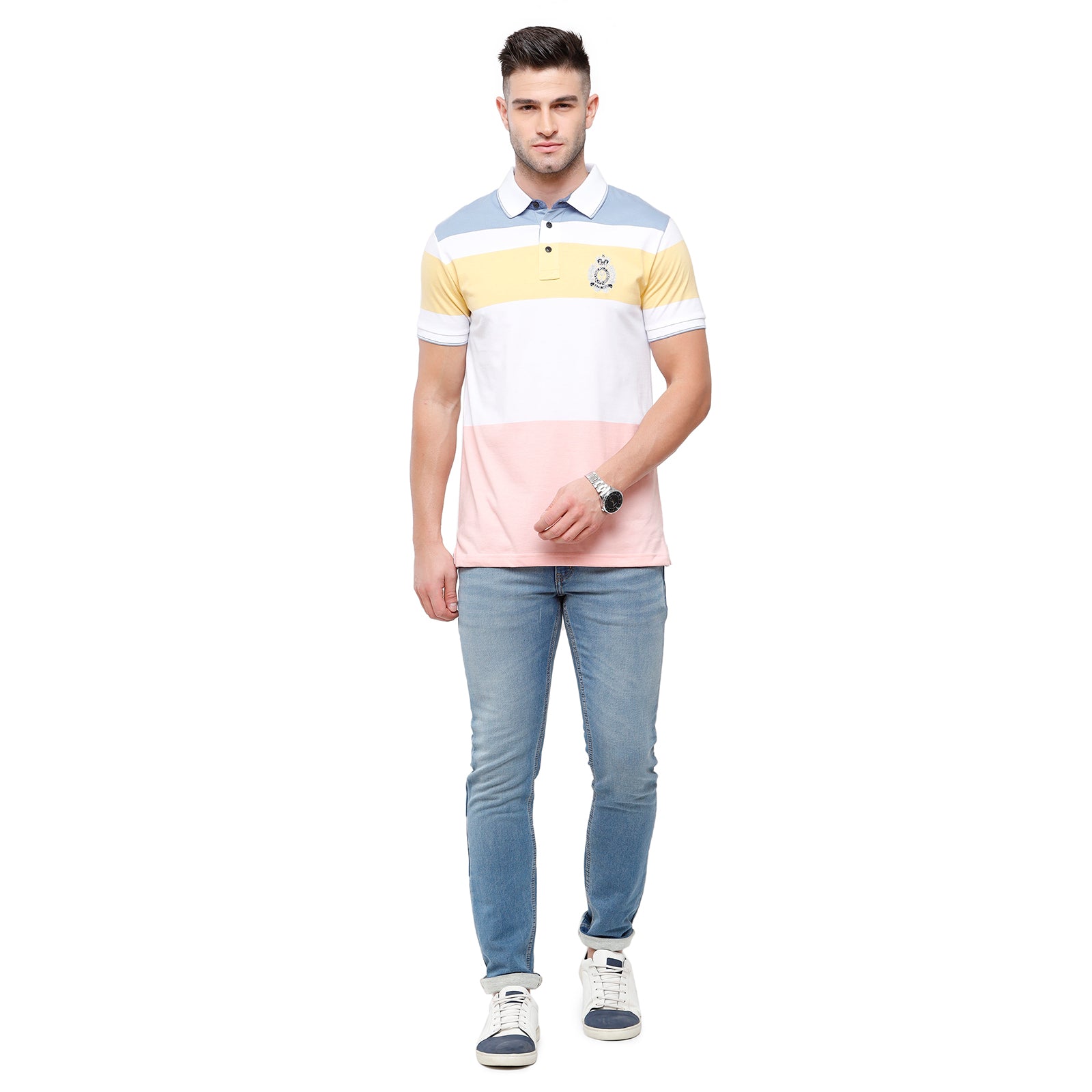 Classic Polo Mens Multi Stripped Half Sleeve Slim Fit Polo Neck T-Shirt - VTA 182A T-shirt Classic Polo 