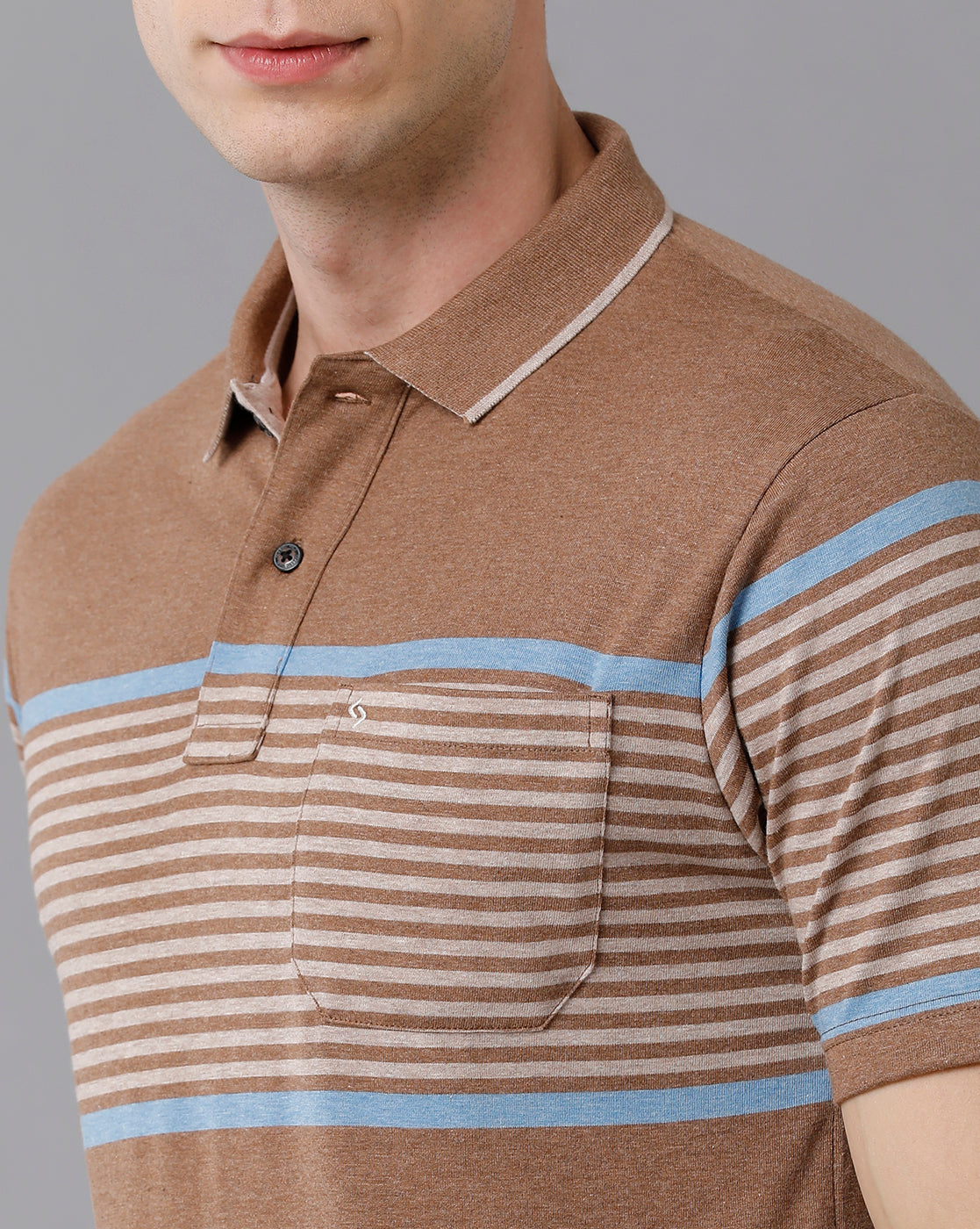 Classic Polo Men's Cotton Blend Striped Authentic Fit Brown T-Shirt | Mel - 216 A