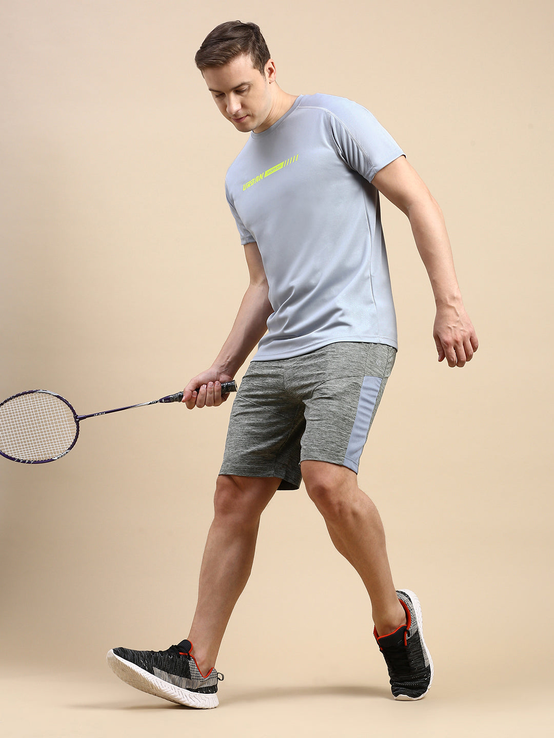 Classic Polo Men's Round Neck Polyster Grey Slim Fit Active Wear T-Shirt