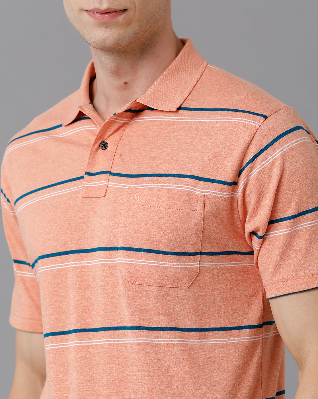 Classic Polo Men's Cotton Blend Striped Authentic Fit Peach T-Shirt | Avon - 499 A