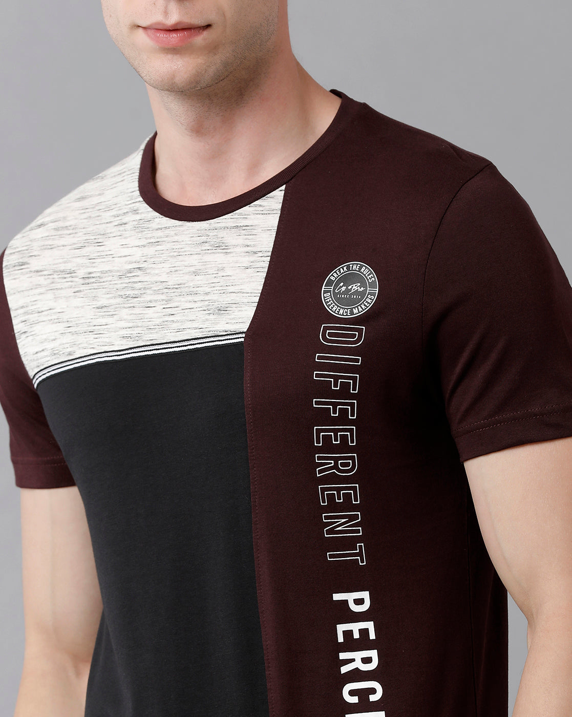 CP BRO Men's Cotton Color Block Half Sleeve Slim Fit Round Neck Multicolor T-Shirt | Brcn - 489 B