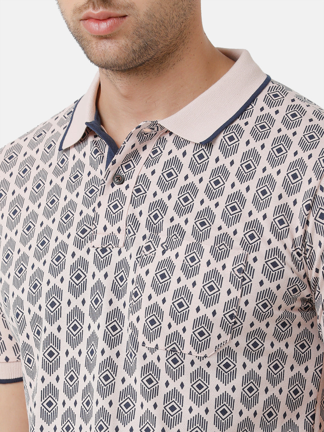 Classic Polo Mens Cotton Half Sleeve Printed Slim Fit Polo Neck Off White Color T-Shirt | Beau 171 A