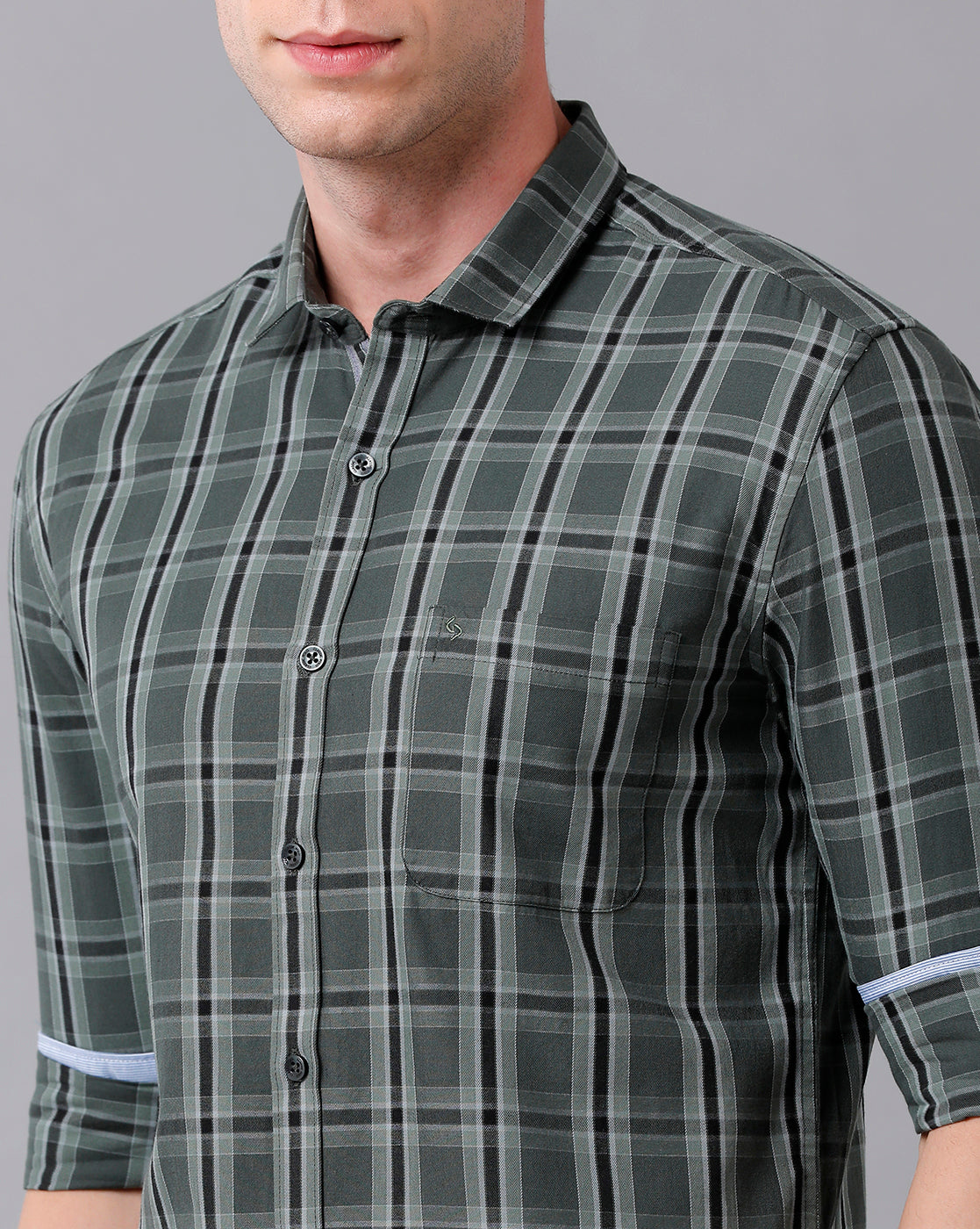 Classic Polo Men's Cotton Checked Full Sleeve Slim Fit Polo Neck Dark Grey Color Woven Shirt | Sn2-17 B
