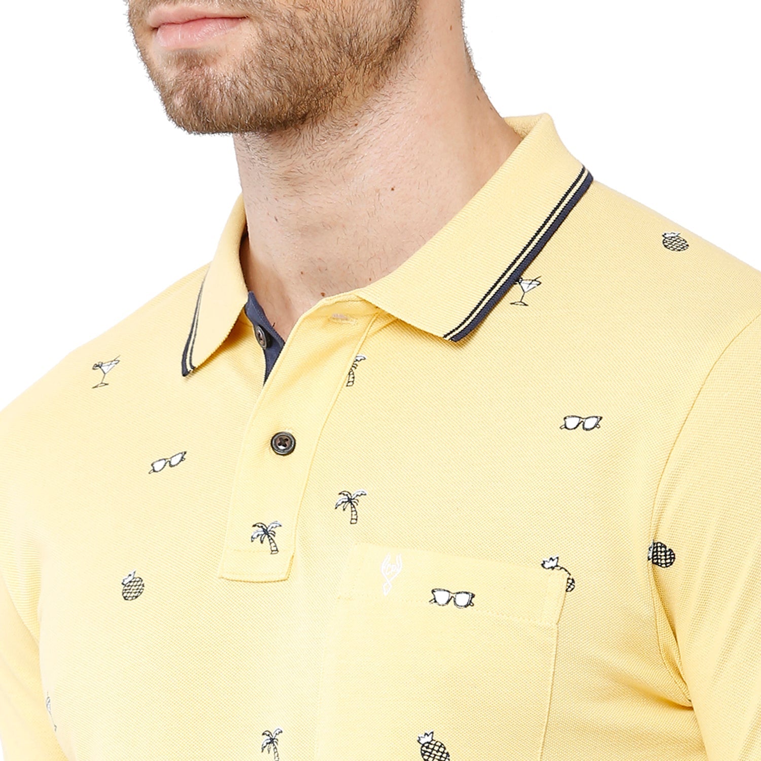 Classic Polo Mens 100% Cotton Printed Slim Fit Yellow Color Polo Neck T-Shirt -BEAU 168 A T-shirt Classic Polo 
