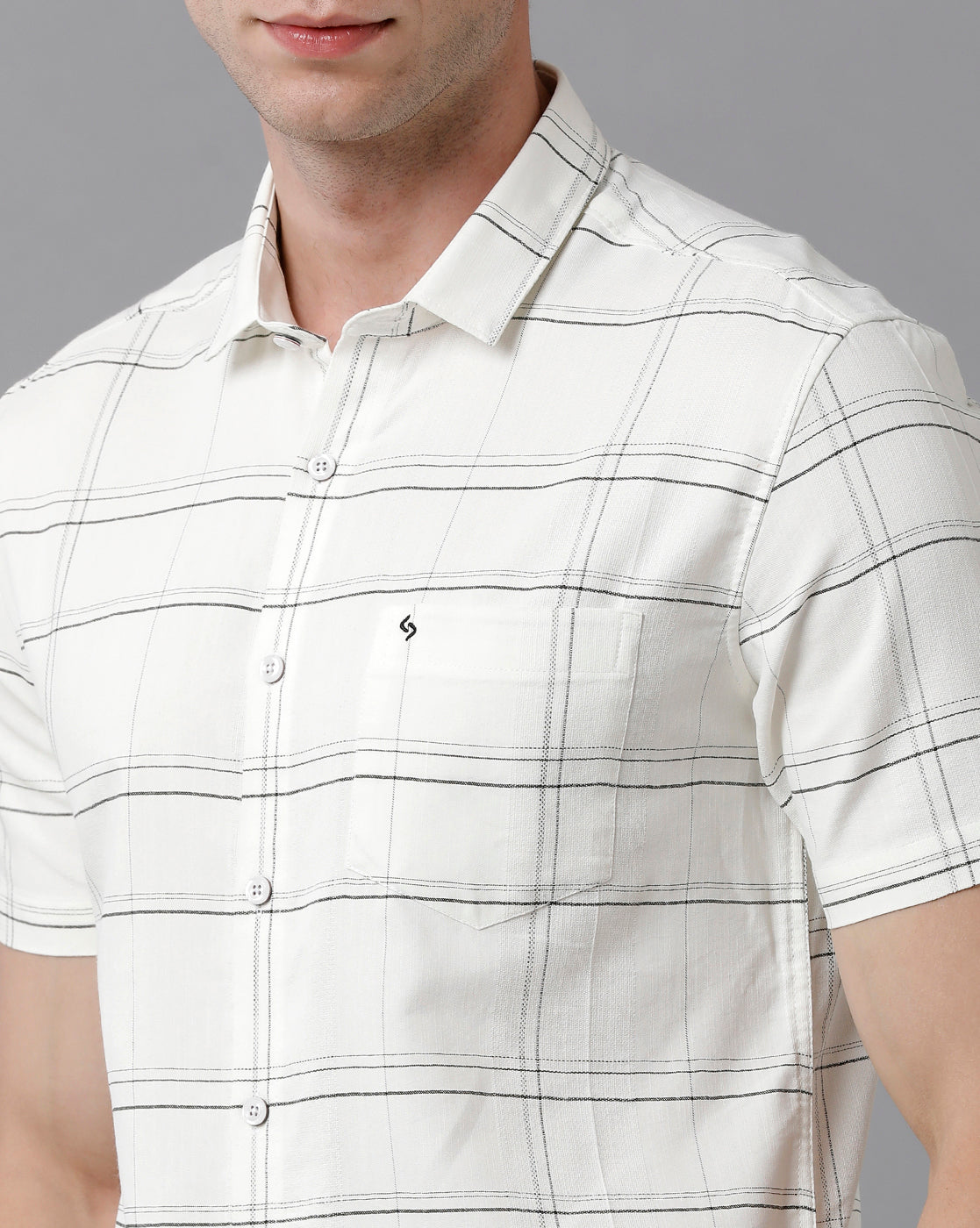 Classic Polo Men's Cotton Checked Half Sleeve Slim Fit Polo Neck White Color Woven Shirt | Sn2-118 A