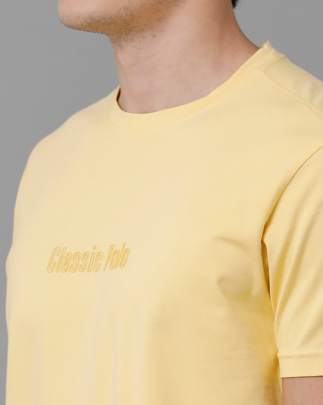 Classic Polo Men's Cotton Half Sleeve Solid Slim Fit Round Neck Yellow Color T-Shirt | Baleno - 507 B