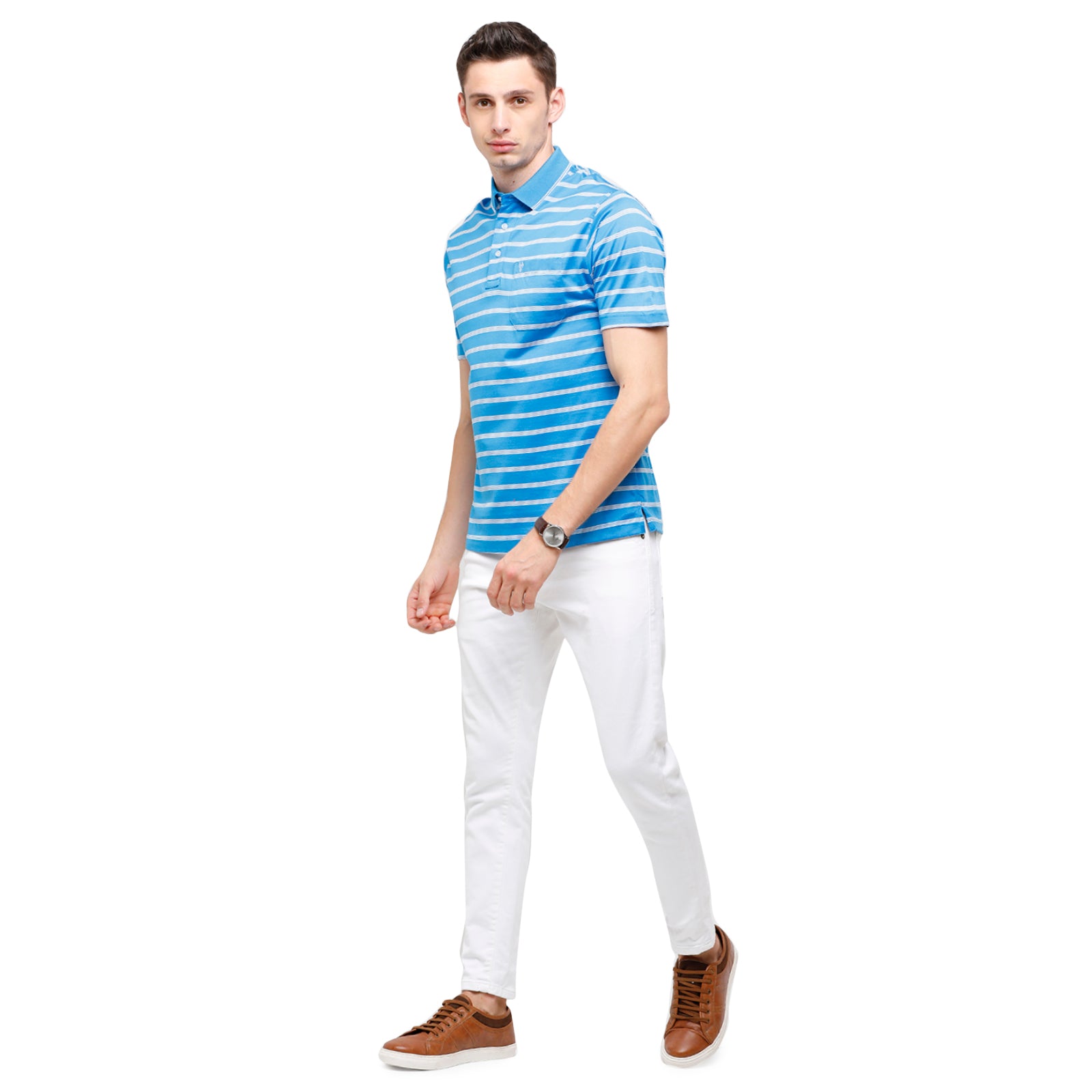 Classic Polo Men's Striped Authentic Fit Half Sleeve Premium Turquoise Stripe T-Shirt - Ultimo - 253 B T-shirt Classic Polo 