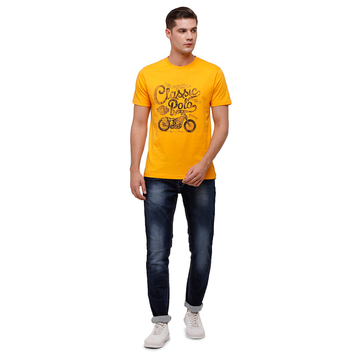 Classic Polo Men's Half Sleeve Crew Neck Yellow & Pink Slim Fit Single Jersey Pack Of 2 T-shirt Iris - 11 T-shirt Classic Polo 