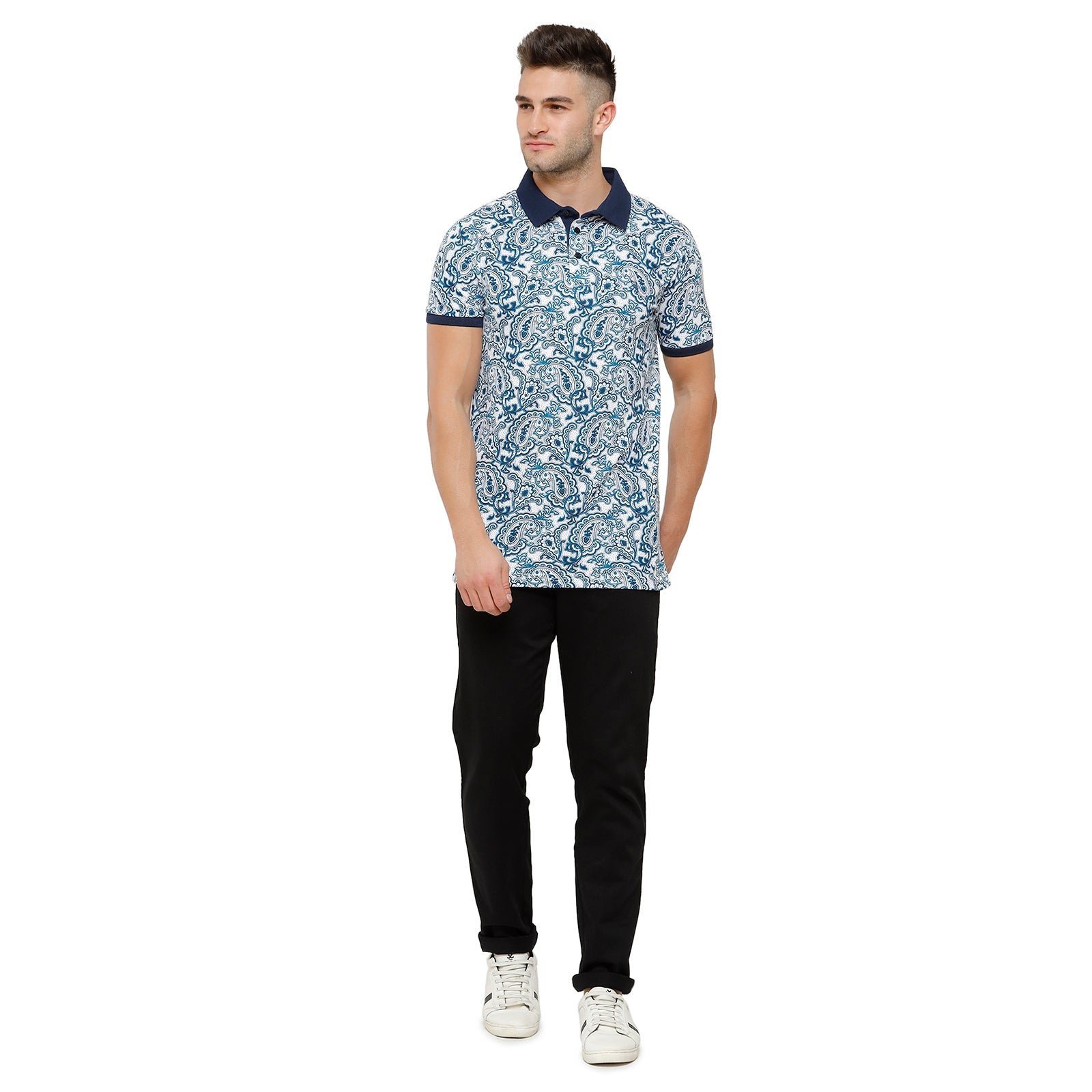 Swiss Club Mens Printed Half Sleeve Slim Fit Aqua Blue Colour T-Shirt - STAG - 205 A Shirts Swiss Club 