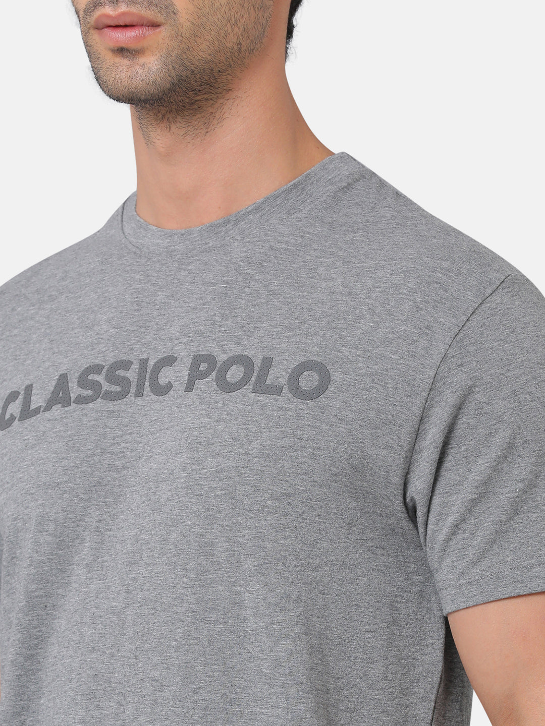 Classic Polo Mens Cotton Chest Print Slim Fit Round Neck Grey Color T-Shirt | Baleno 481