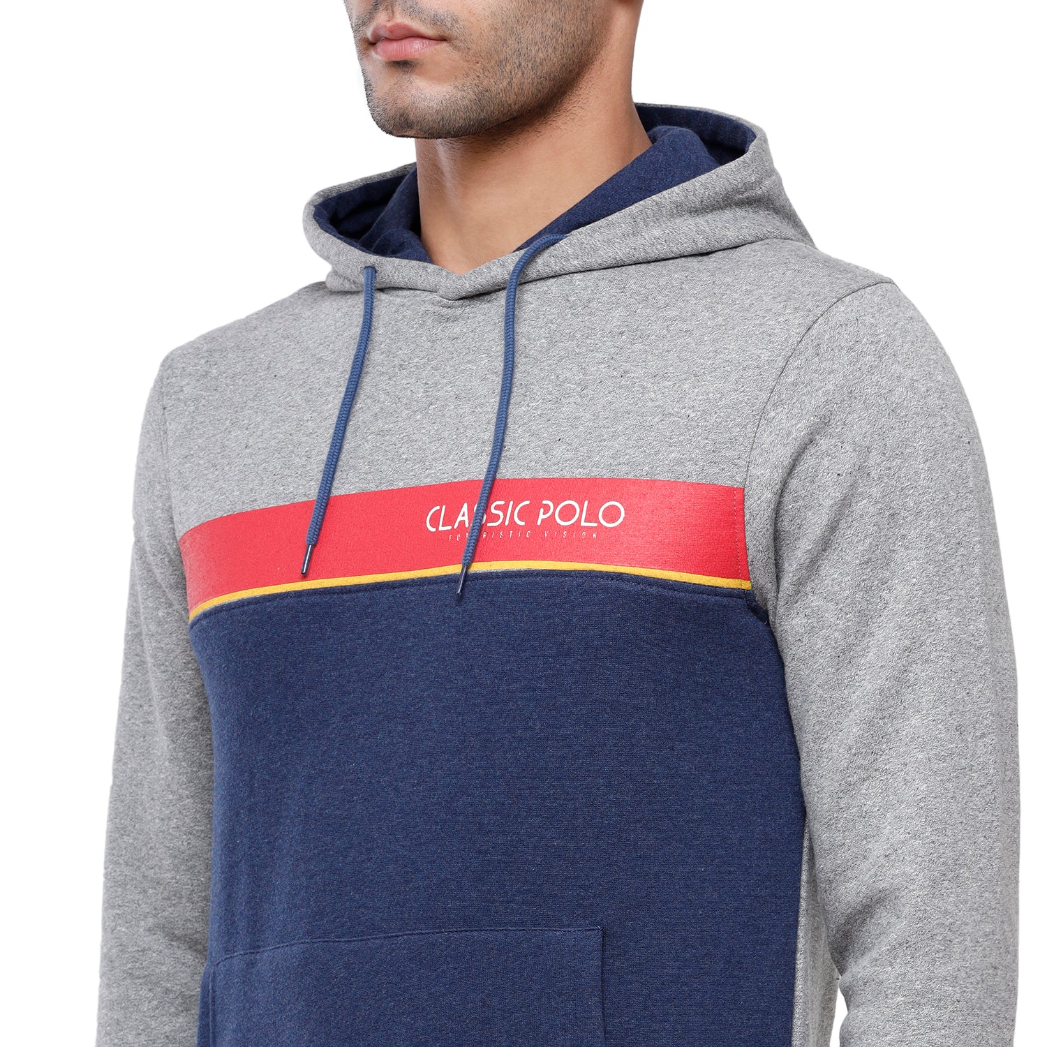 Classic Polo Men's Grey & Navy Color Block Full Sleeve Hoodie Sweat Shirt - CPSS - 334A Sweat Shirts Classic Polo 