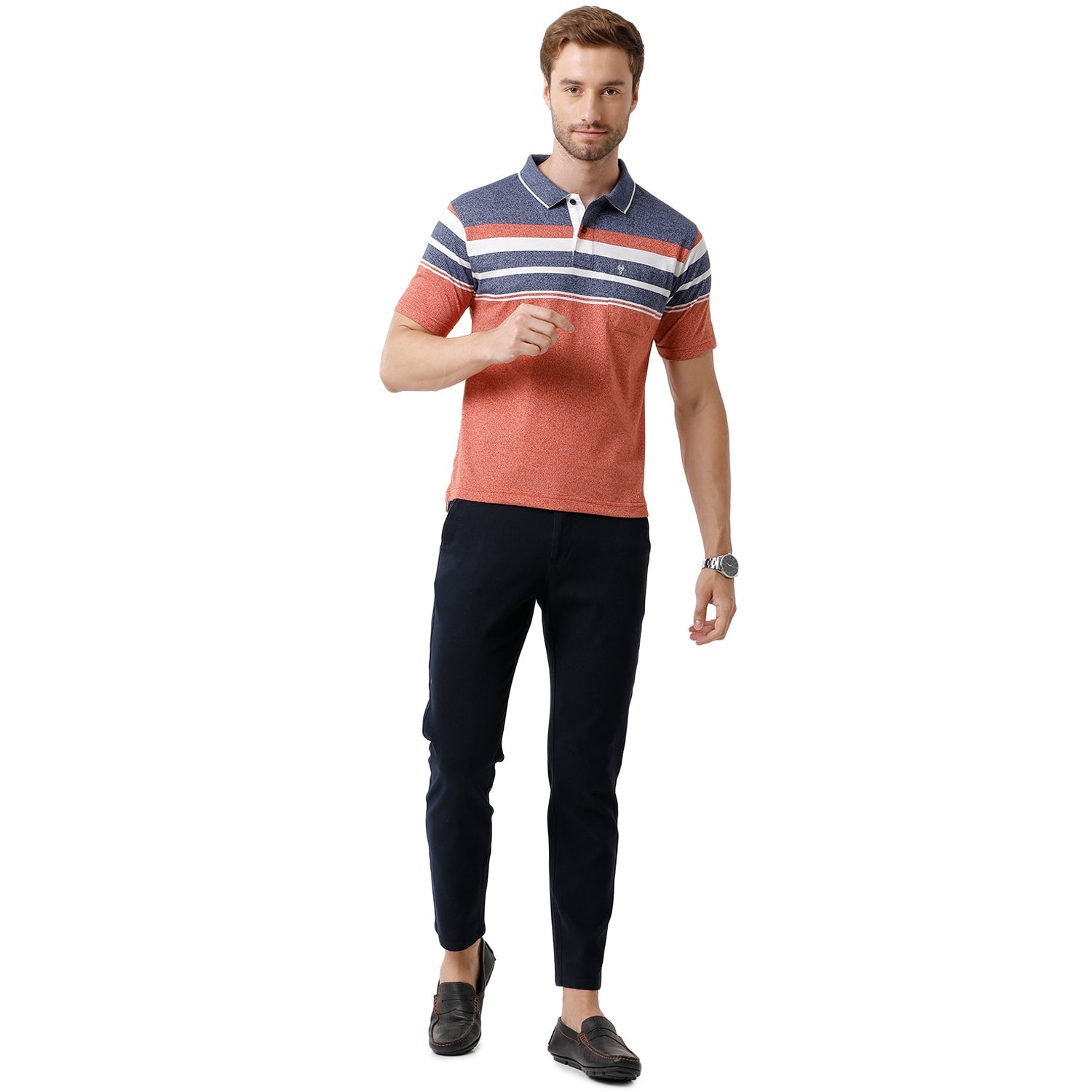 Mens Multi Color Half Sleeve Polo Neck Striped T Shirt - MEL - 203 B AF P T-shirt Classic Polo 
